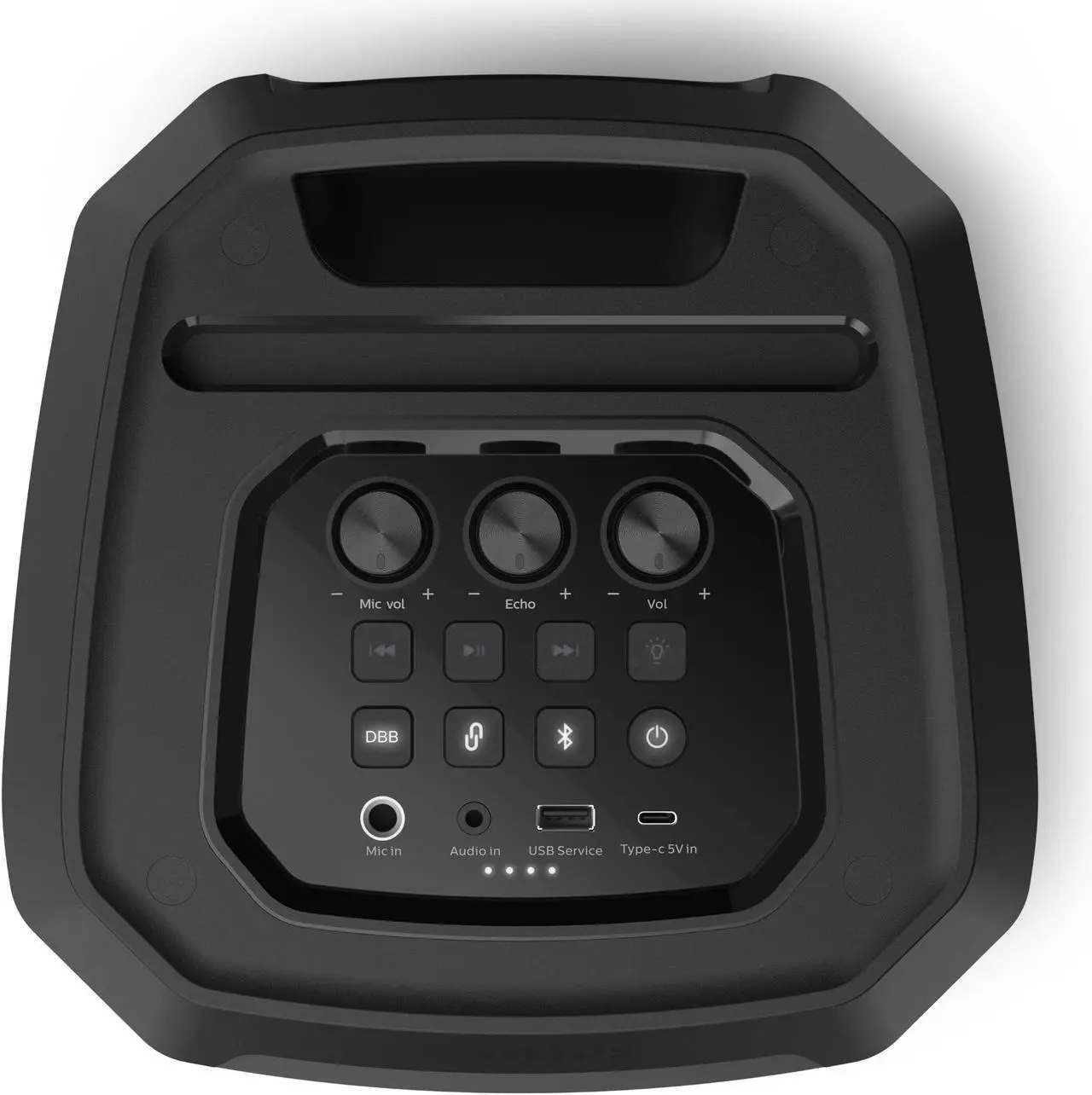 Alt view image 5 of 5 - Philips Bluetooth Party Speaker, Dynamic Bass Boost, Bluetooth and Aux-in, Karaoke Microphone Input, Wireless pairing for stereo sound, Up to 7 Hours battery, Built-in carry handle, USB-C TAX2208