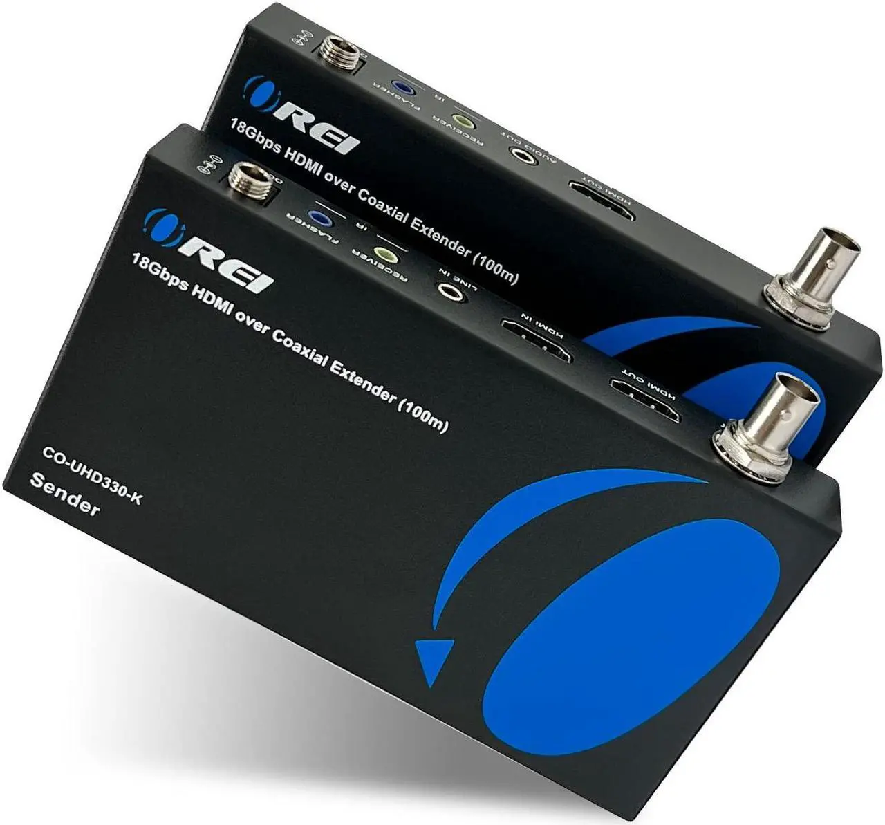 Main image of OREI 4K HDMI over Coax Extender Upto 330 Feet - UltrHD HDMI 2.0 Over Coaxial Cable 75Ohm RG-6 Copper Dual Bidirectional IR Control, Audio Out CO-UHD330-K