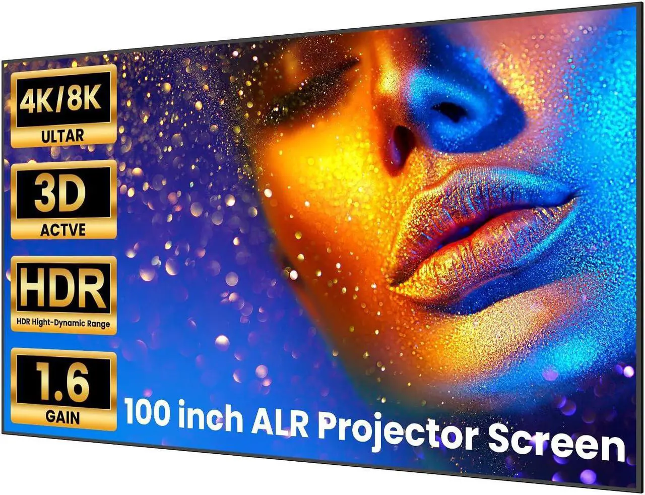 Main image of BIGASUO ALR Projector Screen 100 inch, 1.6 Gain Ambient Light Rejecting Projection Screen, 16:9 Anti-Crease Indoor Projector Screen, 4K HD Fixed Frame 3D Movie Screen for Home Theater, Easy to Instal