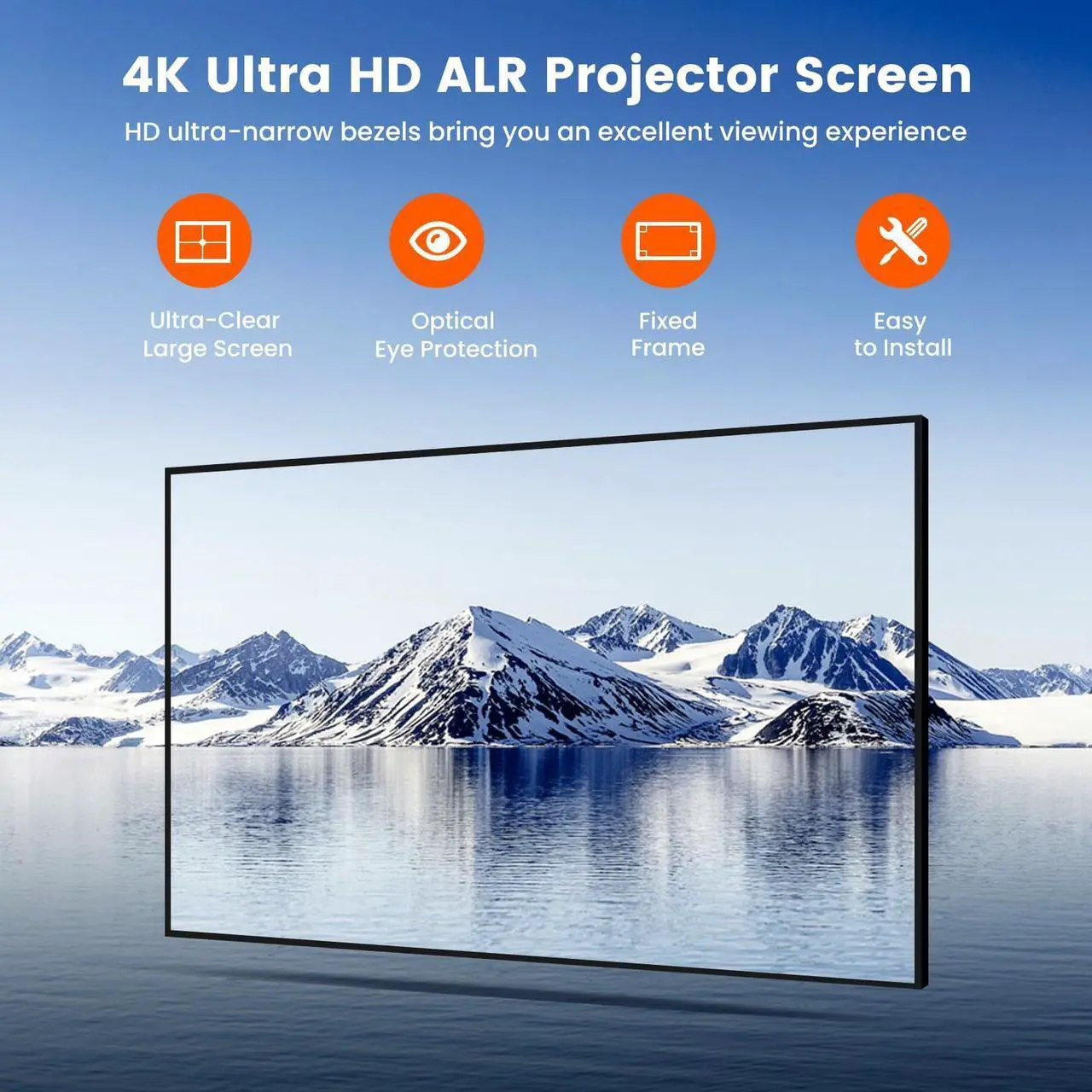 Alt view image 2 of 5 - BIGASUO ALR Projector Screen 100 inch, 1.6 Gain Ambient Light Rejecting Projection Screen, 16:9 Anti-Crease Indoor Projector Screen, 4K HD Fixed Frame 3D Movie Screen for Home Theater, Easy to Instal