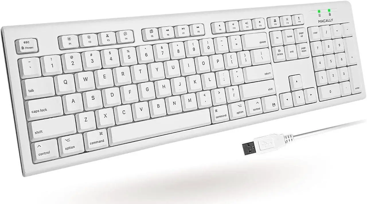 Main image of Macally Full-Size USB Wired Keyboard for Mac Mini/Pro, iMac Desktop Computer, MacBook Pro/Air Desktop w/ 16 Compatible Apple Keyboard with Numeric Keypad, Rubber Domed Keycaps - Spill Proof