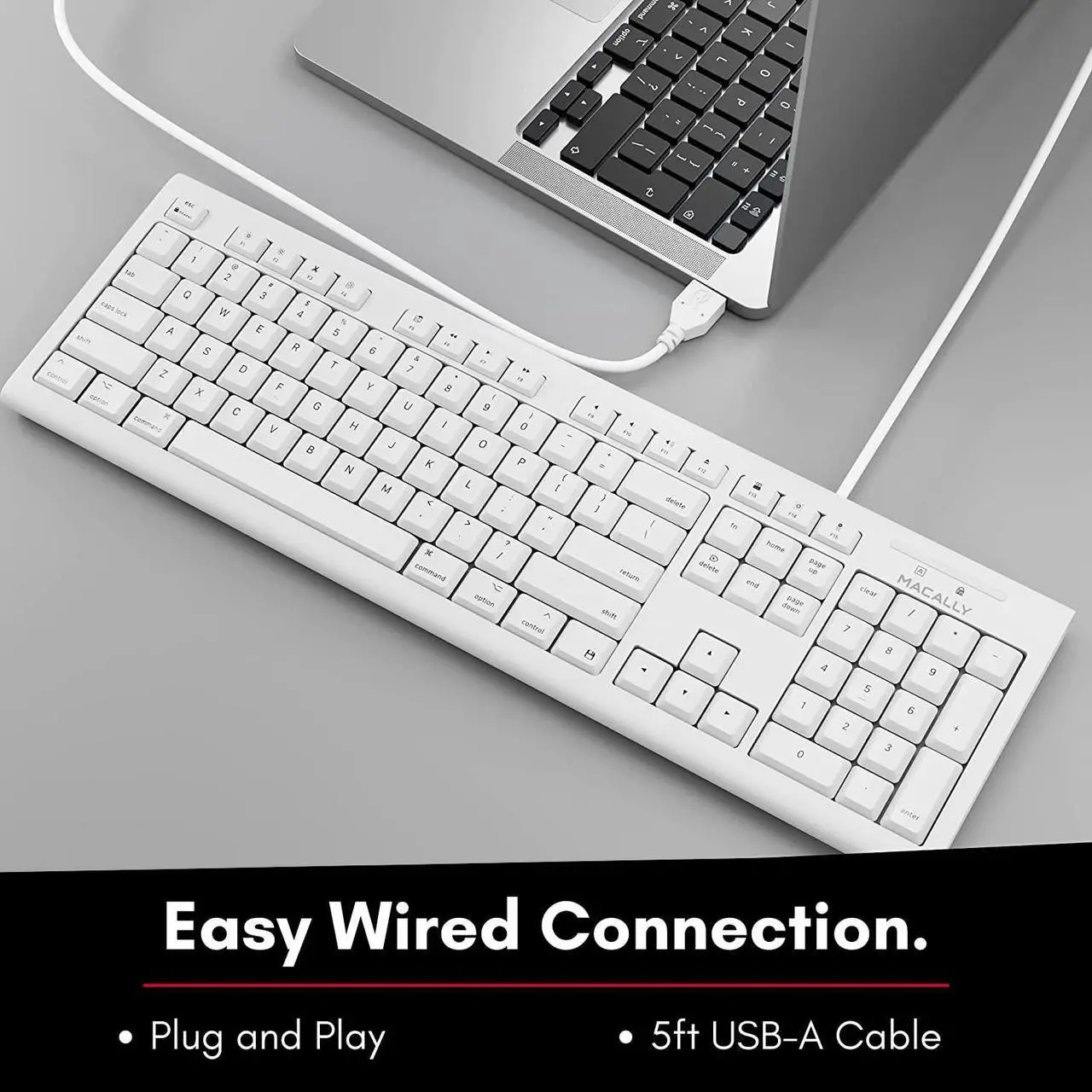 Alt view image 3 of 5 - Macally Full-Size USB Wired Keyboard for Mac Mini/Pro, iMac Desktop Computer, MacBook Pro/Air Desktop w/ 16 Compatible Apple Keyboard with Numeric Keypad, Rubber Domed Keycaps - Spill Proof