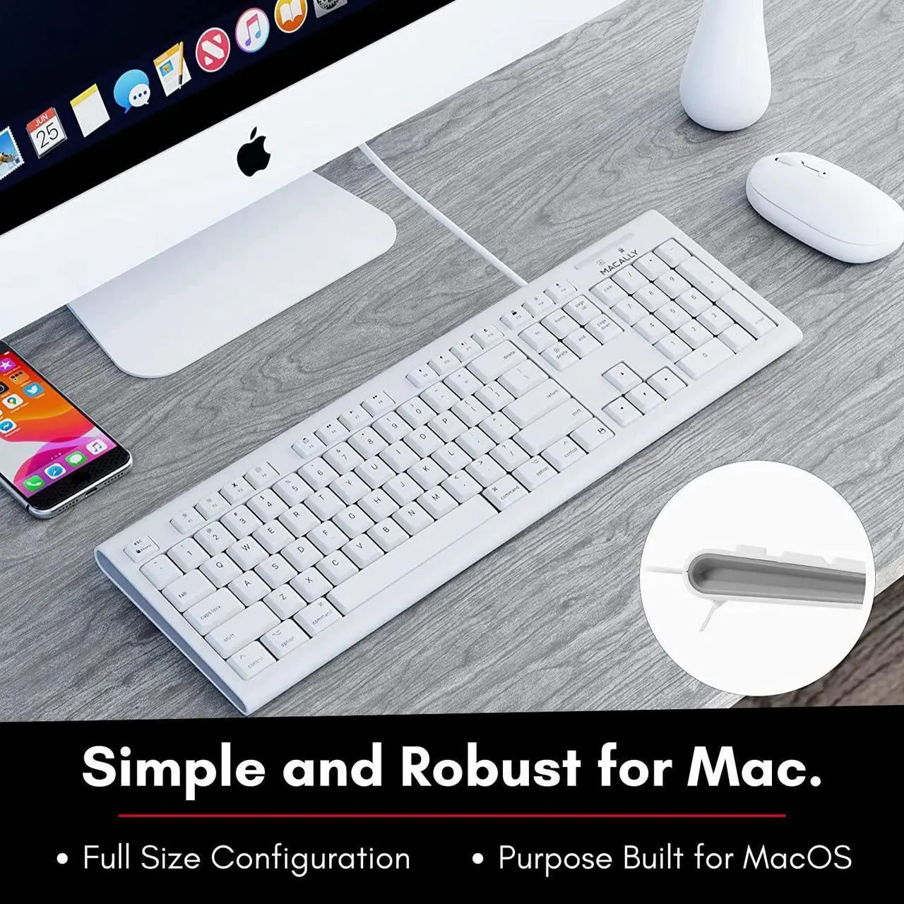 Alt view image 2 of 5 - Macally Full-Size USB Wired Keyboard for Mac Mini/Pro, iMac Desktop Computer, MacBook Pro/Air Desktop w/ 16 Compatible Apple Keyboard with Numeric Keypad, Rubber Domed Keycaps - Spill Proof