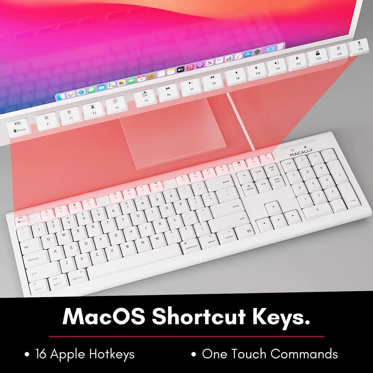 Alt view image 5 of 5 - Macally Full-Size USB Wired Keyboard for Mac Mini/Pro, iMac Desktop Computer, MacBook Pro/Air Desktop w/ 16 Compatible Apple Keyboard with Numeric Keypad, Rubber Domed Keycaps - Spill Proof