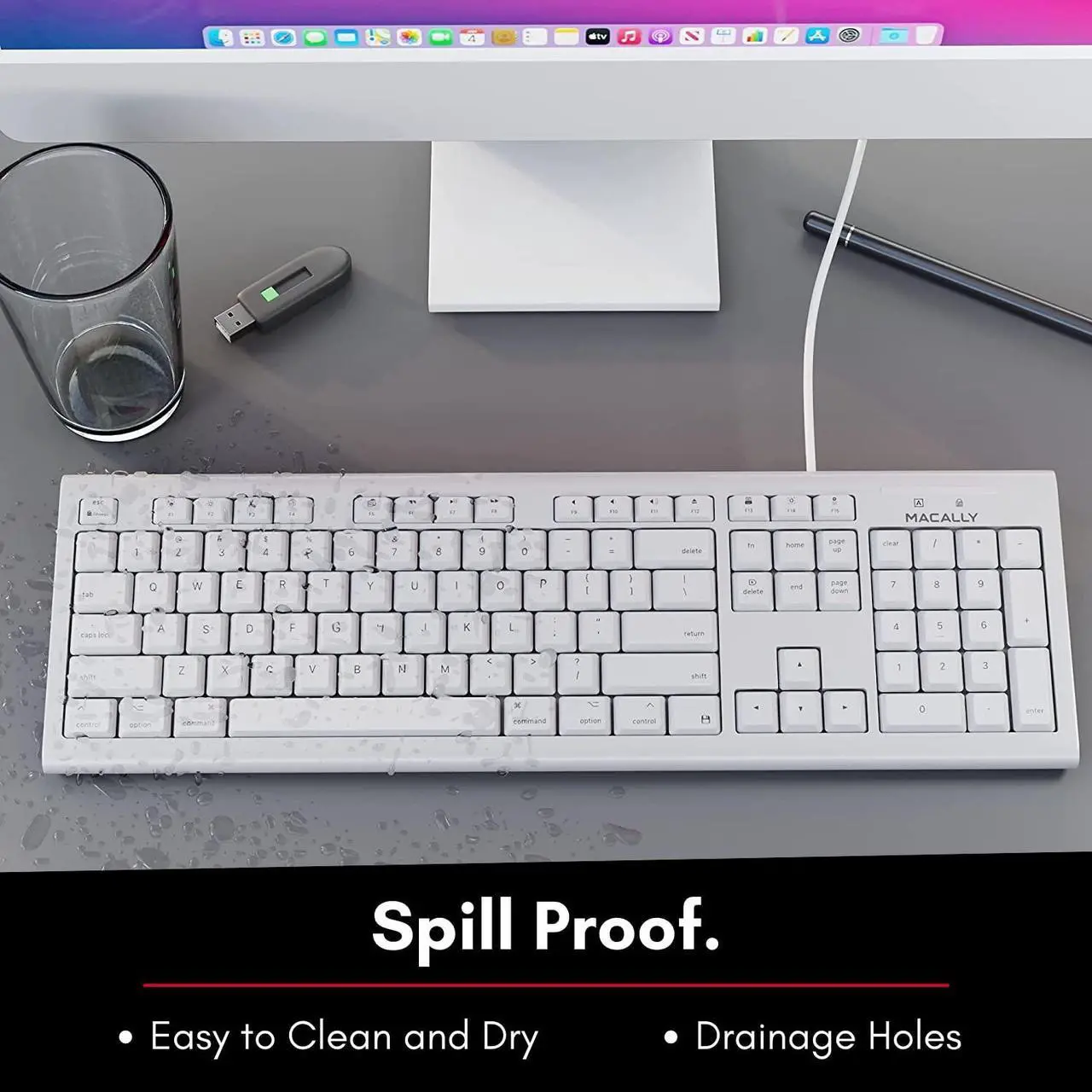 Alt view image 4 of 5 - Macally Full-Size USB Wired Keyboard for Mac Mini/Pro, iMac Desktop Computer, MacBook Pro/Air Desktop w/ 16 Compatible Apple Keyboard with Numeric Keypad, Rubber Domed Keycaps - Spill Proof