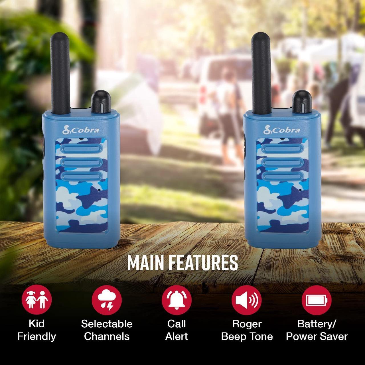 Alt view image 2 of 5 - Cobra HE150 B - Kid Friendly Walkie Talkies - 16-Mile Range, 2 Channels Two-Way Radio Set, Blue (2-Pack)