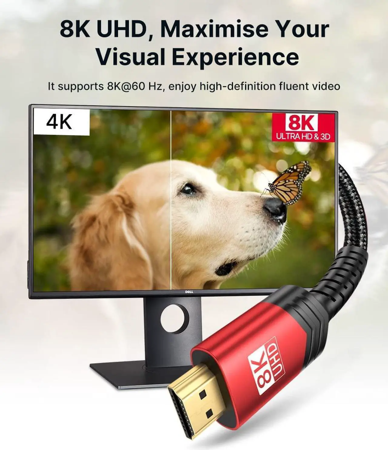 Alt view image 2 of 5 - 8K Long HDMI Cable 15ft 2-Pack, JSAUX 48Gbps High Speed HDMI 2.1 Braided Cord, 4K 120Hz 144Hz, 8K 60Hz, Dynamic HDR, DTS:X, 2K, 1080P, 3D, eARC Compatible for Laptop UHD TV Gaming Monitor PS5 PS4 -Red
