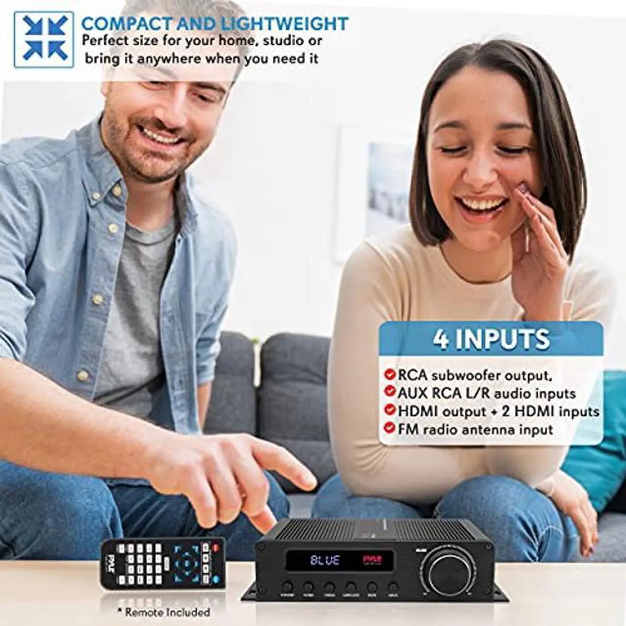 Alt view image 4 of 5 - Pyle Wireless Bluetooth Home Audio Amplifier - 100W 5 Channel Home Theater Power Stereo Receiver, Surround Sound w/ HDMI, AUX, FM Antenna, Subwoofer Speaker Input, 12V Adapter - PFA540BT, Black