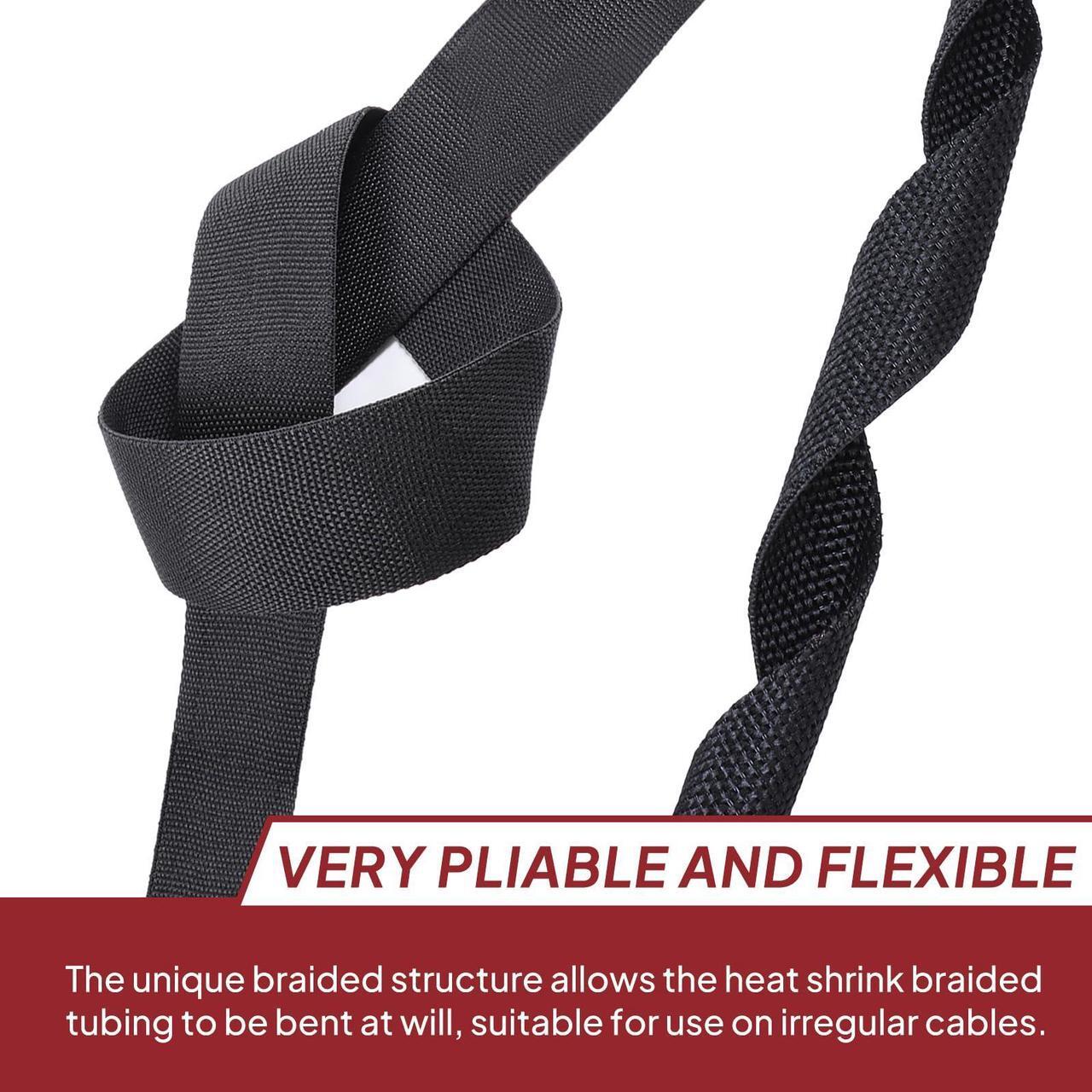 Alt view image 2 of 5 - BuyUneed Heat Shrink Braided Sleeving Fabric Tubing 2 in 1 Wiring Harness Tubing Abrasion Resistant Cable Sleeve for Protection Wire/Sheath/Irregular Shape Hose (1"-24ft)