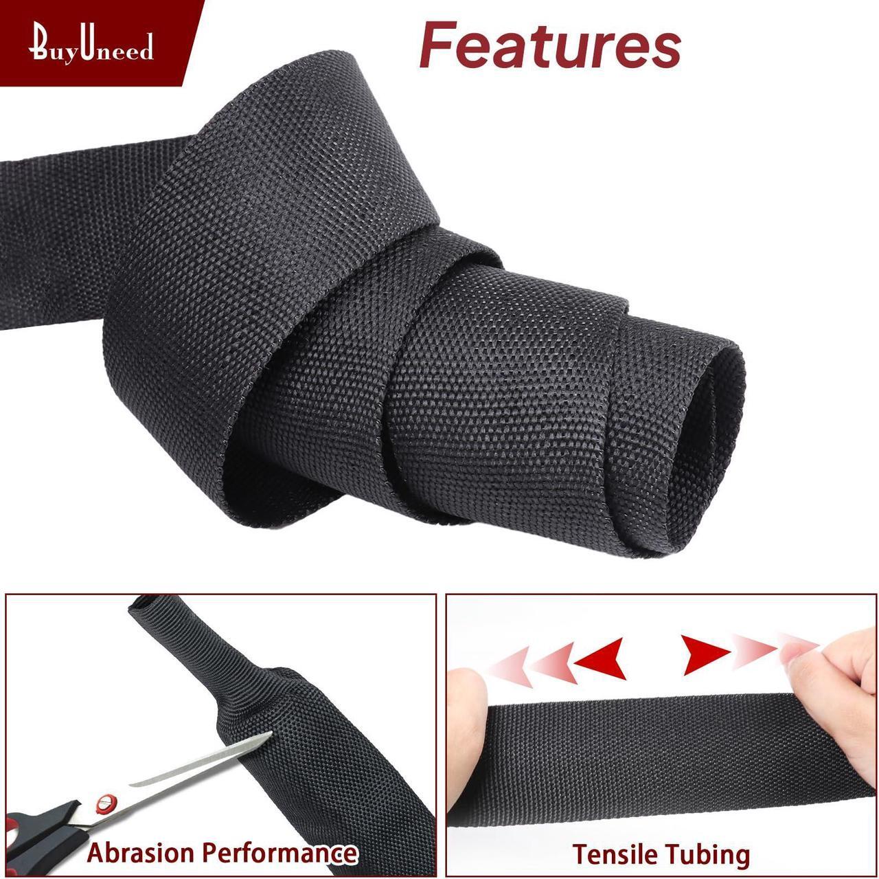 Alt view image 4 of 5 - BuyUneed Heat Shrink Braided Sleeving Fabric Tubing 2 in 1 Wiring Harness Tubing Abrasion Resistant Cable Sleeve for Protection Wire/Sheath/Irregular Shape Hose (1"-24ft)
