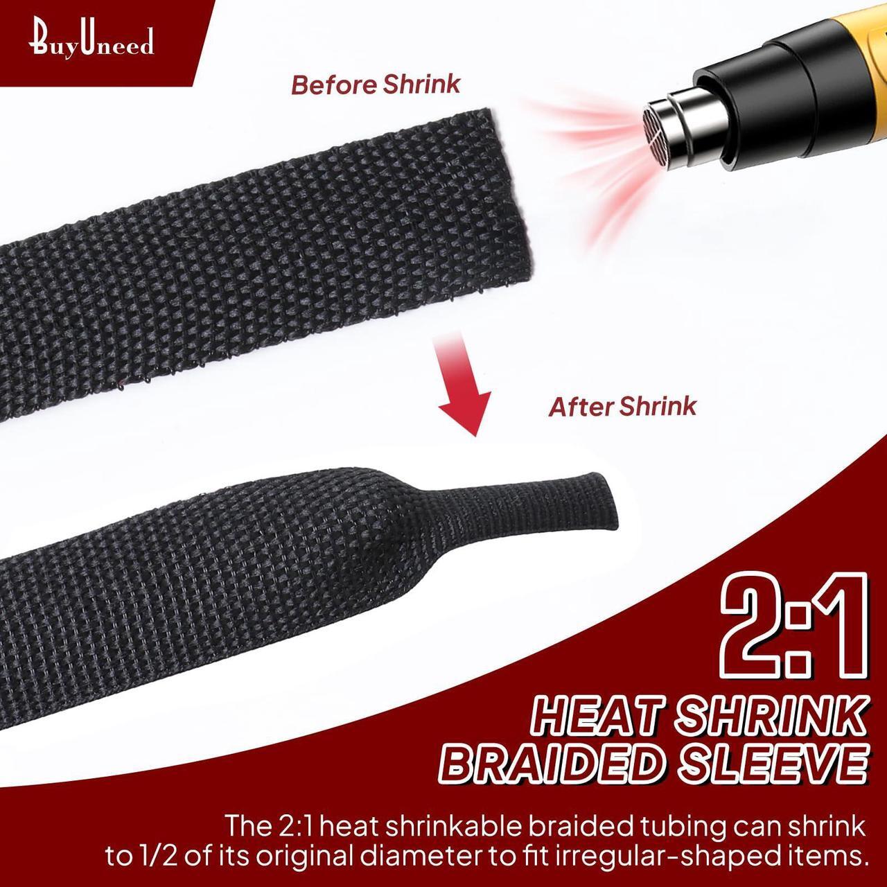 Alt view image 5 of 5 - BuyUneed Heat Shrink Braided Sleeving Fabric Tubing 2 in 1 Wiring Harness Tubing Abrasion Resistant Cable Sleeve for Protection Wire/Sheath/Irregular Shape Hose (1"-24ft)