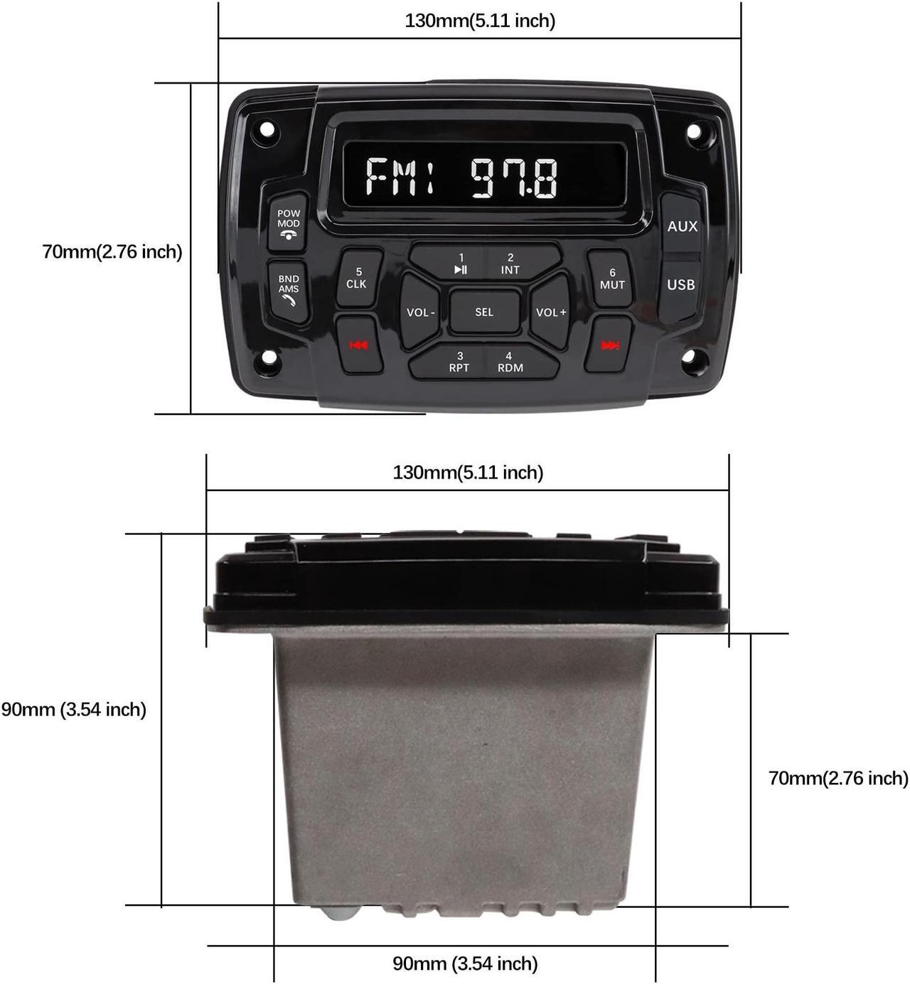 Alt view image 5 of 5 - Citreal Marine Stereo Audio Radio Bluetooth Car Stereo Receivers Waterproof Player MP3 Boat Media with AM/FM Music Radio USB Input Vehicles Headunit Sound System