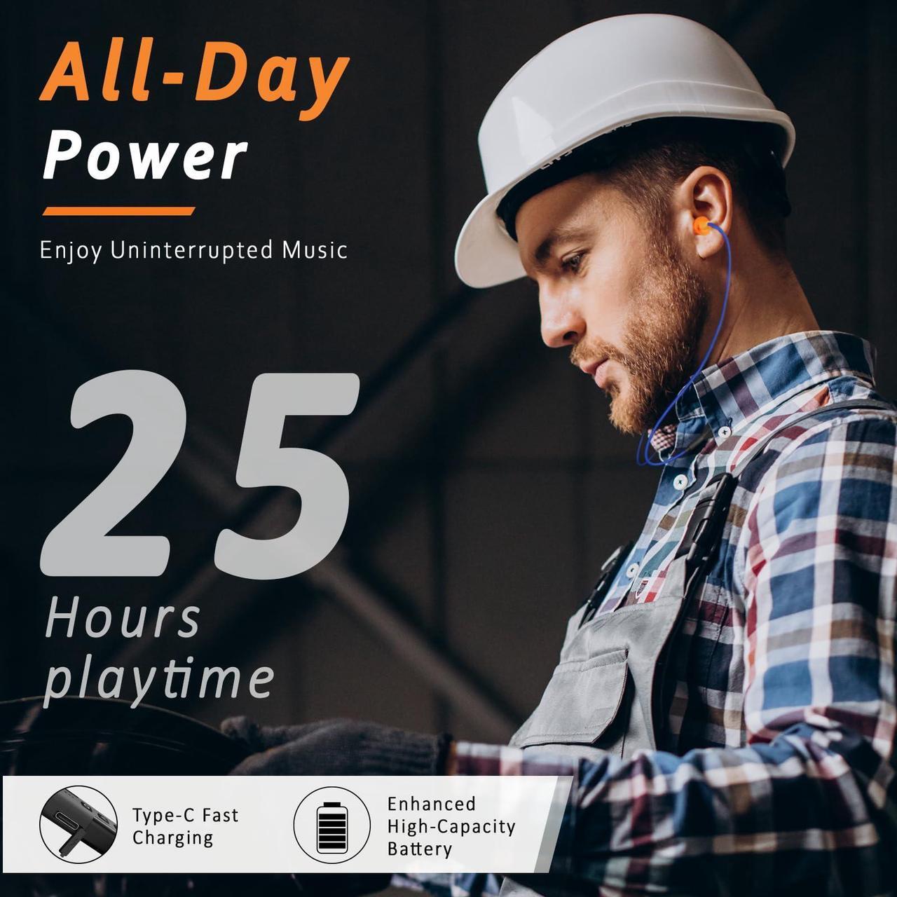Alt view image 5 of 5 - CUZABE Bluetooth Earplug Headphones for Work, Neckband Wireless Ear Plugs Earbuds, 29 dB Noise Reduction Ear Protection with Replacement Ear Tips, 25 Hour Battery, OSHA Compliant for Industrial Safety