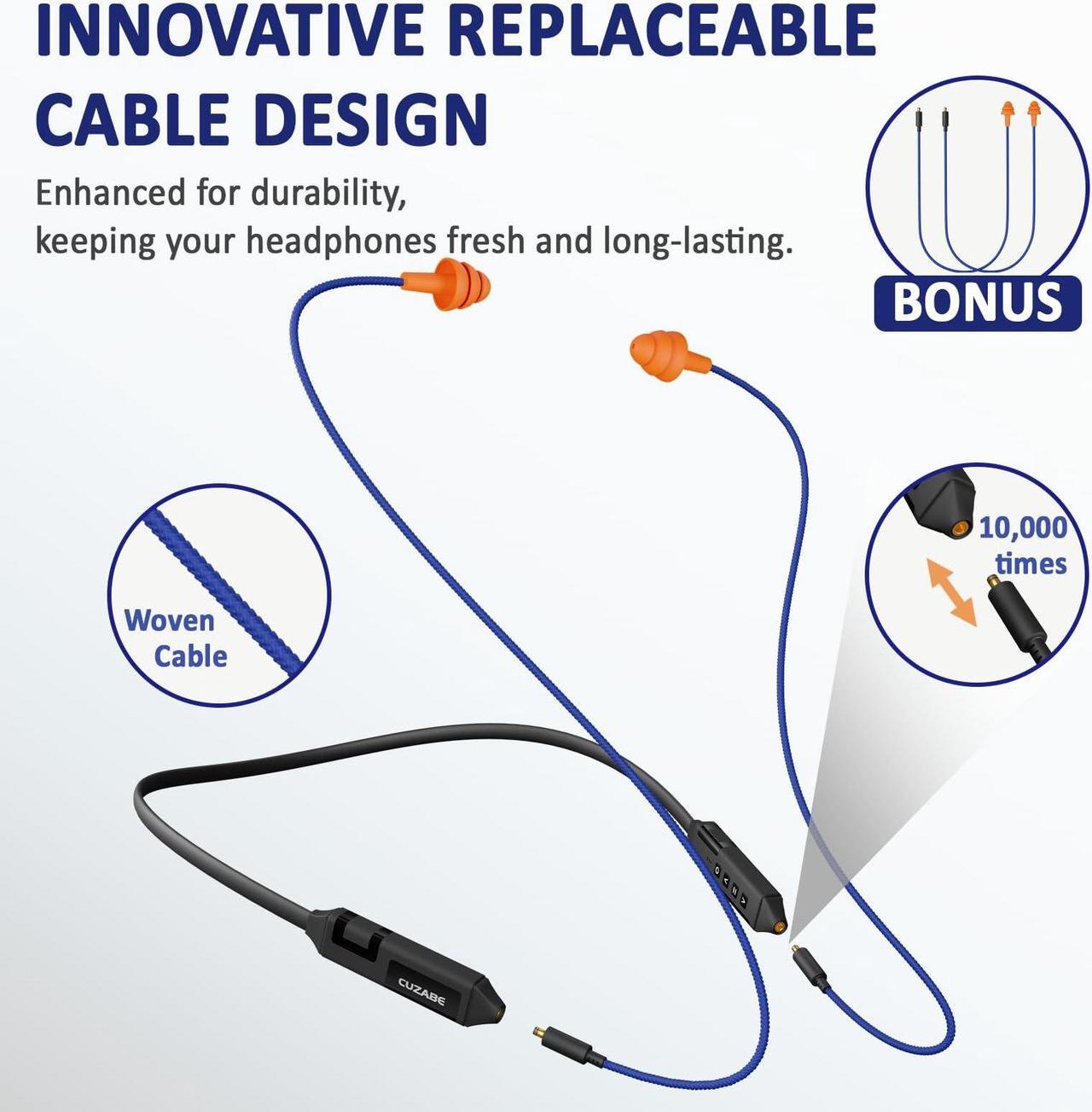 Alt view image 4 of 5 - CUZABE Bluetooth Earplug Headphones for Work, Neckband Wireless Ear Plugs Earbuds, 29 dB Noise Reduction Ear Protection with Replacement Ear Tips, 25 Hour Battery, OSHA Compliant for Industrial Safety