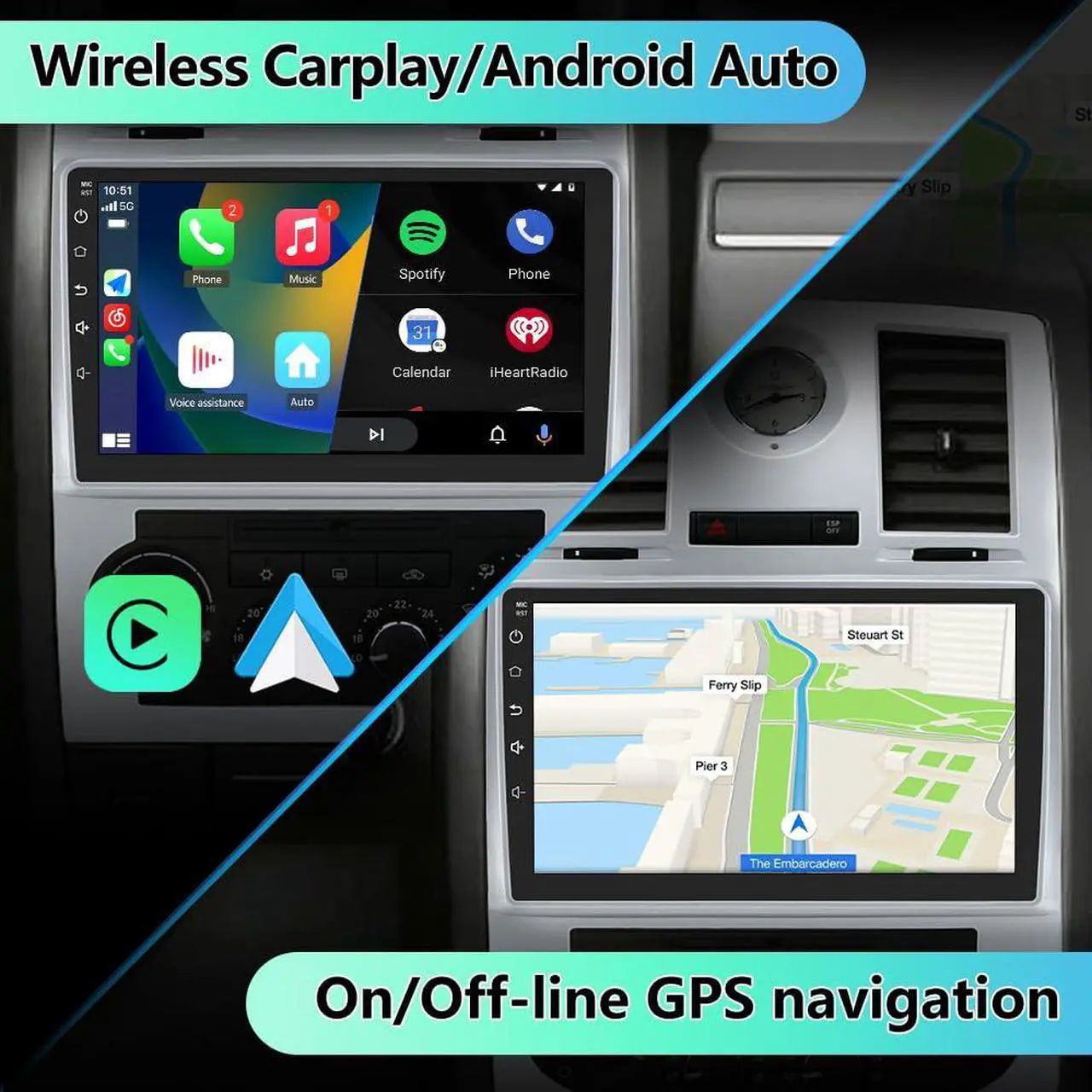 Alt view image 3 of 5 - EagleNav Car Stereo Radio for Chrysler 300C 2004-2011 Android 12 Car Radio 2GB+32GB CarPlay & Android Auto Mirror Link GPS Sat Nav Bluetooth WiFi FM Radio Car Audio