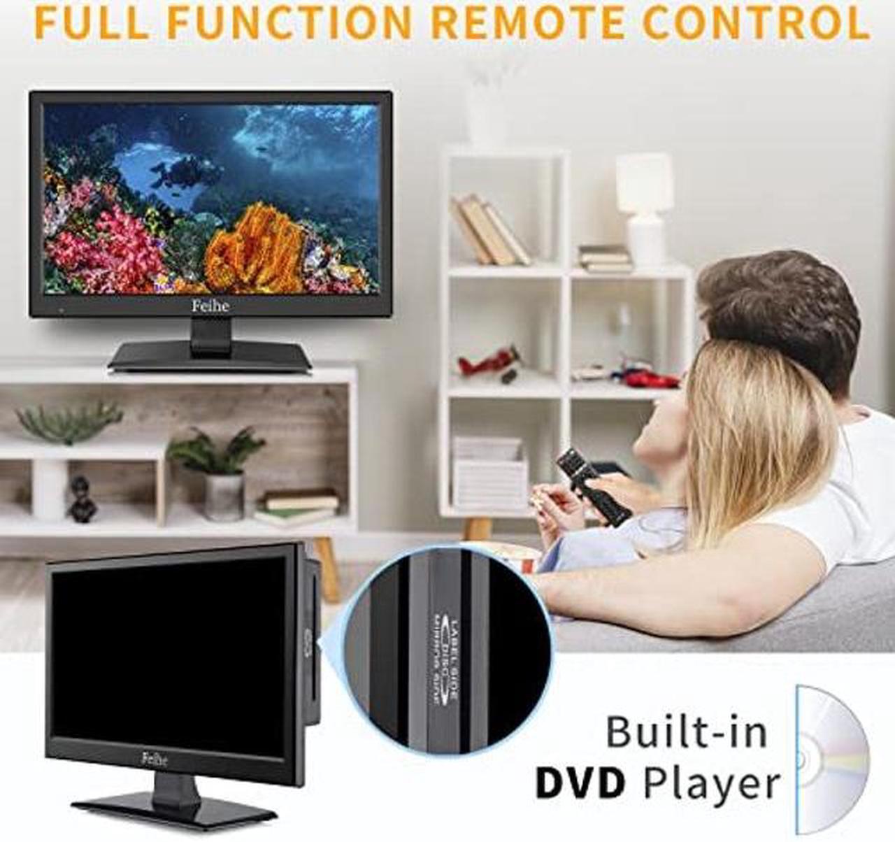 Alt view image 3 of 5 - Feihe 15.6 Inch Flat Screen TV with DVD Player Built-in, Small TV-DVD Combo w/ATSC Tuner/HDMI/USB/AV/VGA Input, Watch Television Anywhere for Kitchen Bedroom RV Camper Truck Caravan Boat