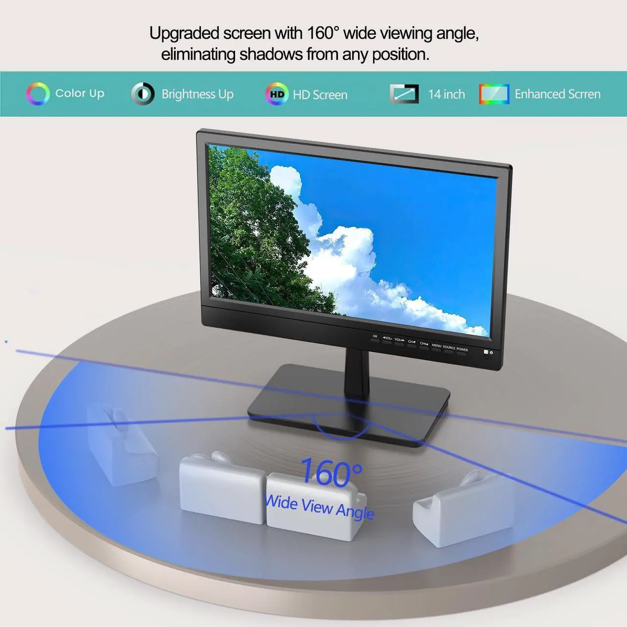 Alt view image 2 of 5 - Feihe 14 inch Small Flat Screen Kitchen TV with Antenna ATSC Tuner/USB/HDMI/AV/VGA, Built-in TV Stand and Remote Control for Car,RV,Camping,Outdoor or Office