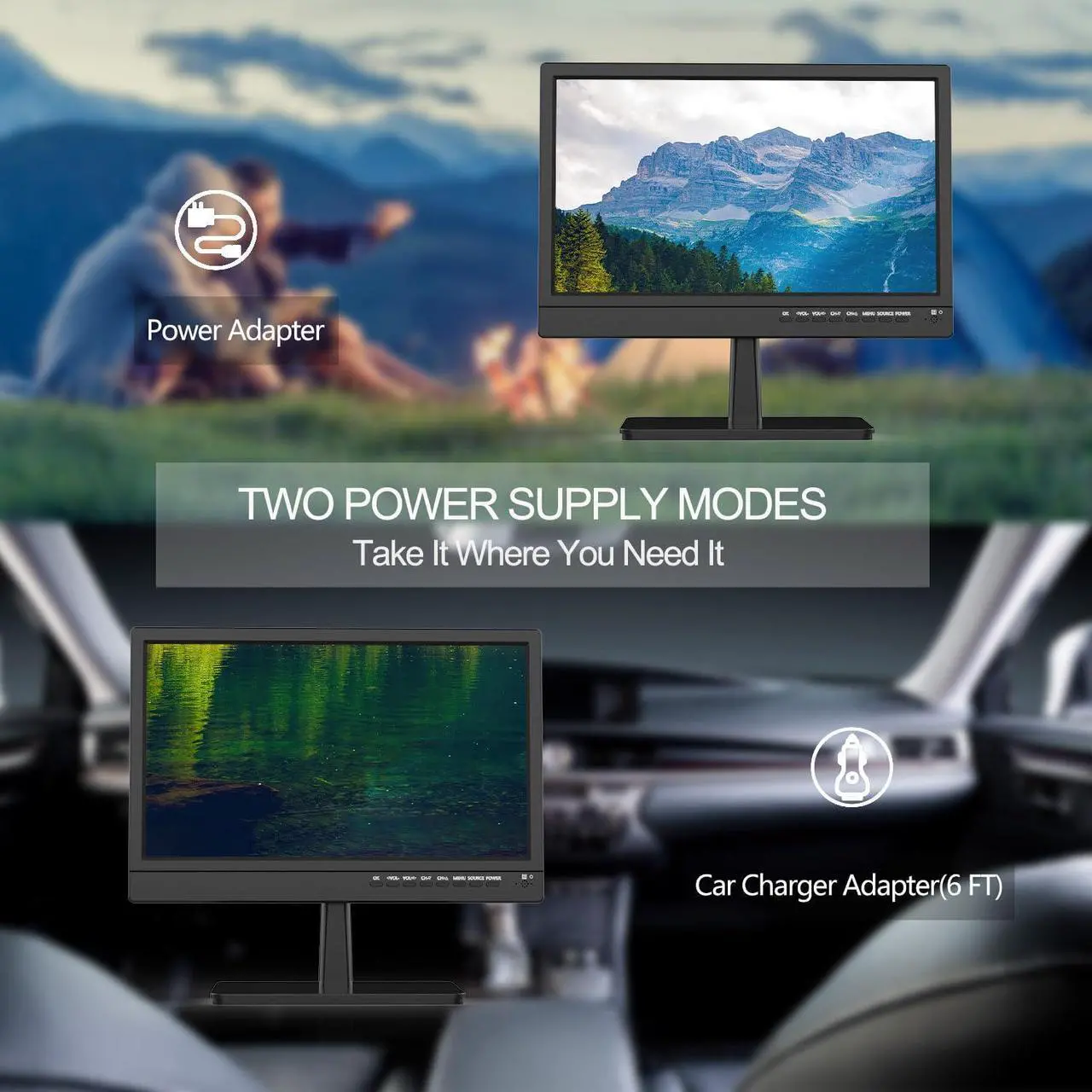 Alt view image 4 of 5 - Feihe 14 inch Small Flat Screen Kitchen TV with Antenna ATSC Tuner/USB/HDMI/AV/VGA, Built-in TV Stand and Remote Control for Car,RV,Camping,Outdoor or Office