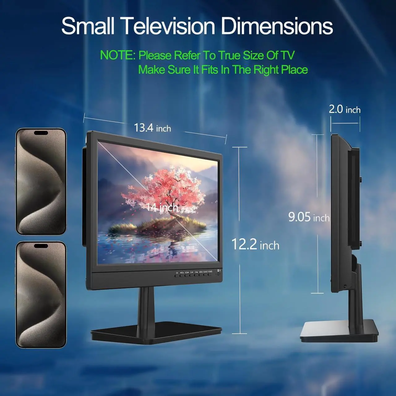 Alt view image 5 of 5 - Feihe 14 inch Small Flat Screen Kitchen TV with Antenna ATSC Tuner/USB/HDMI/AV/VGA, Built-in TV Stand and Remote Control for Car,RV,Camping,Outdoor or Office