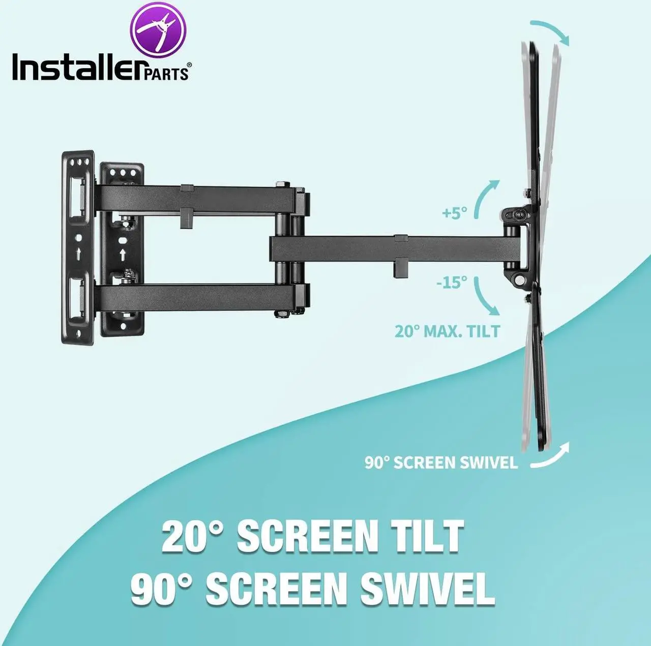 Alt view image 3 of 5 - InstallerParts 32"-70" TV Corner Mount - Swivel/Tilt - 20" Dual Extension Arm - Heavy Duty LCD LED TV Monitor Flat Panel Screen, 6ft HDMI Cable