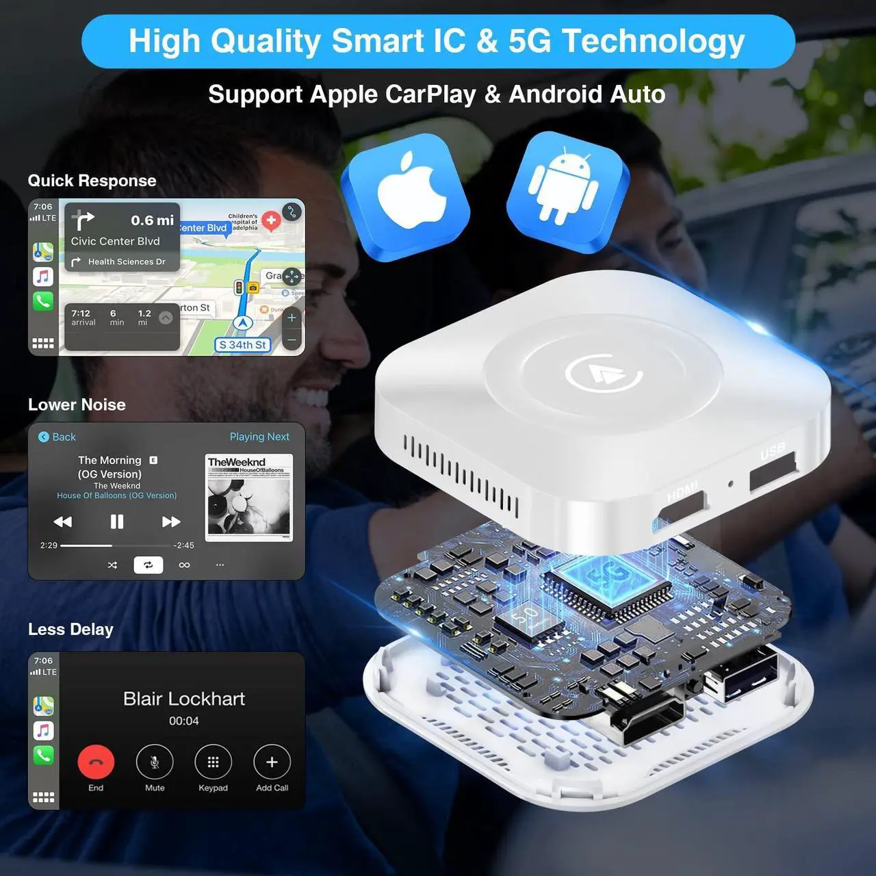 Alt view image 3 of 5 - Magic Box 3.0 Wireless CarPlay Adapter for CarPlay & Android Auto, Magic Box CarPlay Streaming Supports NetfIix/YouTube, The Magic Box for Factory Wired CarPlay Cars from 2016-White
