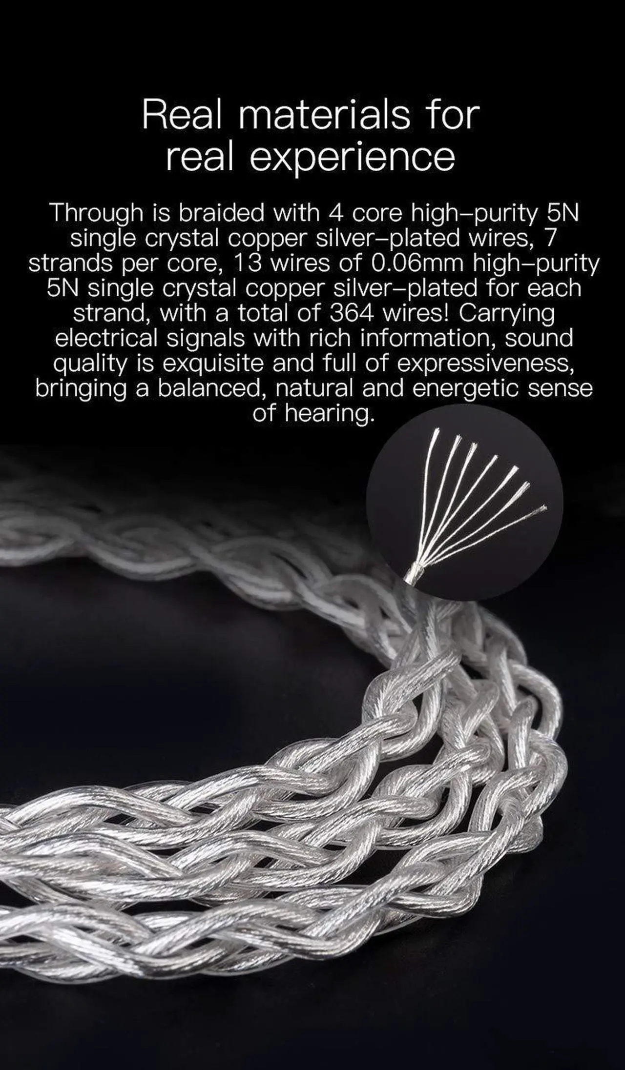 Alt view image 4 of 5 - Kinboofi TRI Earphone Cable 4 Core Silver Plated Single Crystal Copper Cable, Upgraded HIFI Earphone Cable Wire Extension Cord (3.5mm Plug,TFZ)