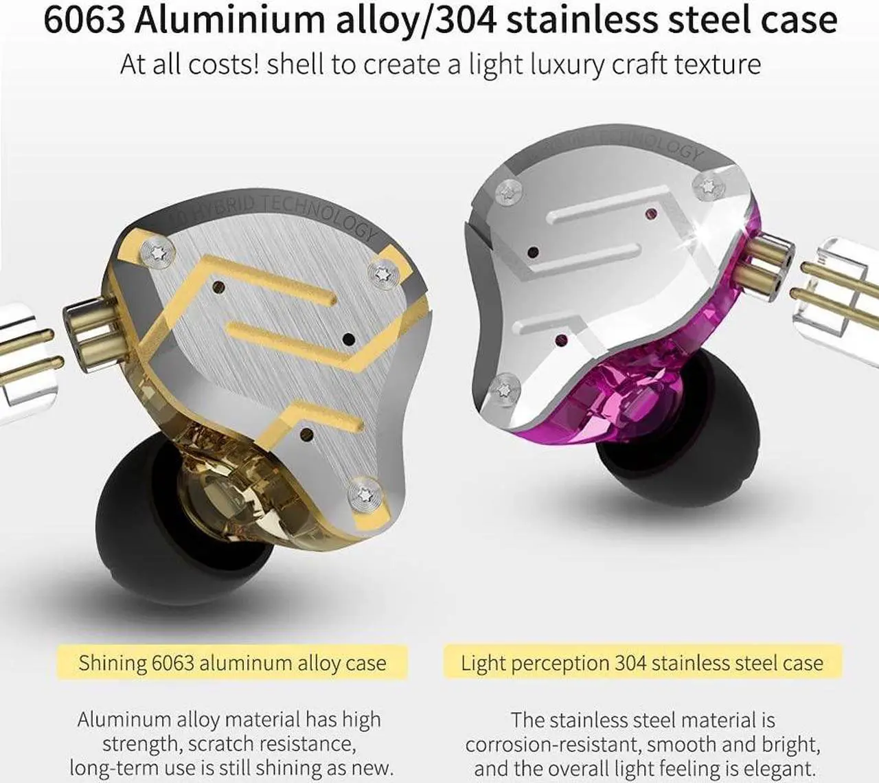 Alt view image 2 of 5 - keephifi KZ ZS10 Pro IEM Earphones, 4BA+1DD 5 Driver in-Ear HiFi Metal Earphones with Stainless Steel Faceplate in Ear Headphones, 2 Pin Detachable Cable (Purple with Mic)