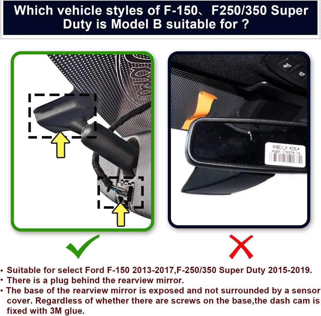 Alt view image 3 of 5 - Mangoal Front 4K & Rear 1080P Dash Cam fit for Ford F150 2013-2017 F250/F350 Super Duty 2015-2019 XLT Lariat King Ranch Tremor Raptor Limited Platinum(Model B), Free App & Wifi, 128GB Card