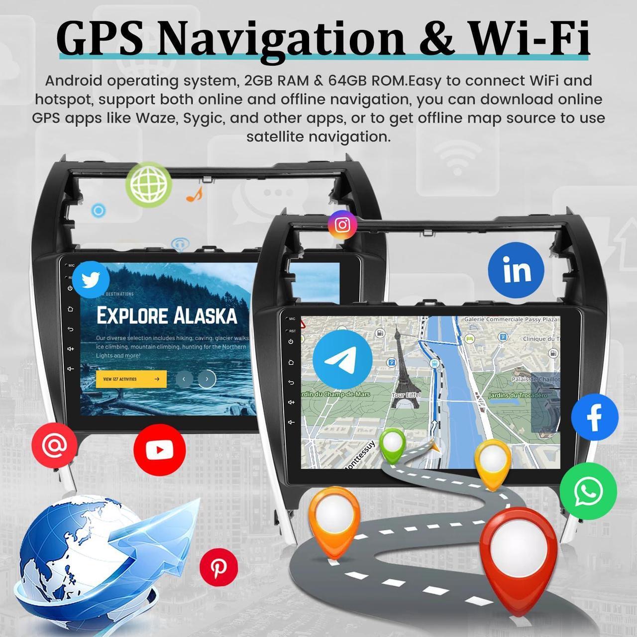 Alt view image 4 of 5 - [2+64G] Android 13 Radio for Toyota Camry 2012 2013 2014 - Wireless Apple Carplay and Android Auto -10.1 inch Touchscreen Car Stereo with AHD Backup Camera, GPS/WiFi/Mirror Link/EQ/FM/RDS Radio