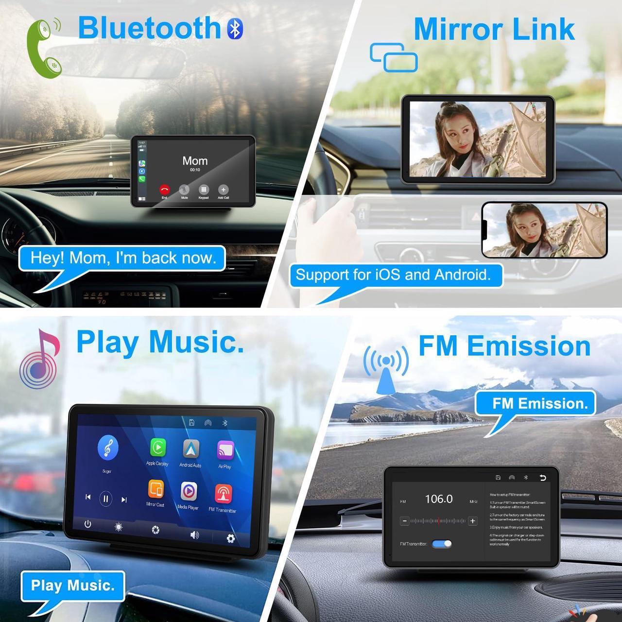 Alt view image 4 of 5 - ONCHEER 7-Inch Carplay Android Auto Touchscreen with Mirror Link, HD Waterproof Backup Camera, Bluetooth, WiFi, Auxiliary, USB Charger - Compatible with iPhone and Android Phones