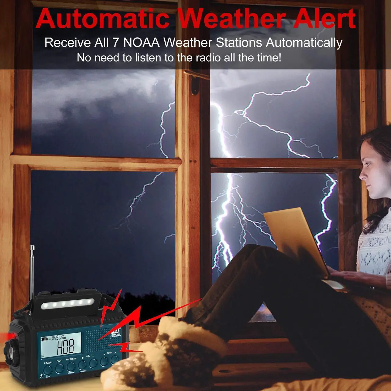Alt view image 3 of 5 - PPLEE Digital Dual Alarm Clock for Bedroom + 5-Way Powered Auto Alert Weather Radio with AM/FM/SW/NOAA Radio
