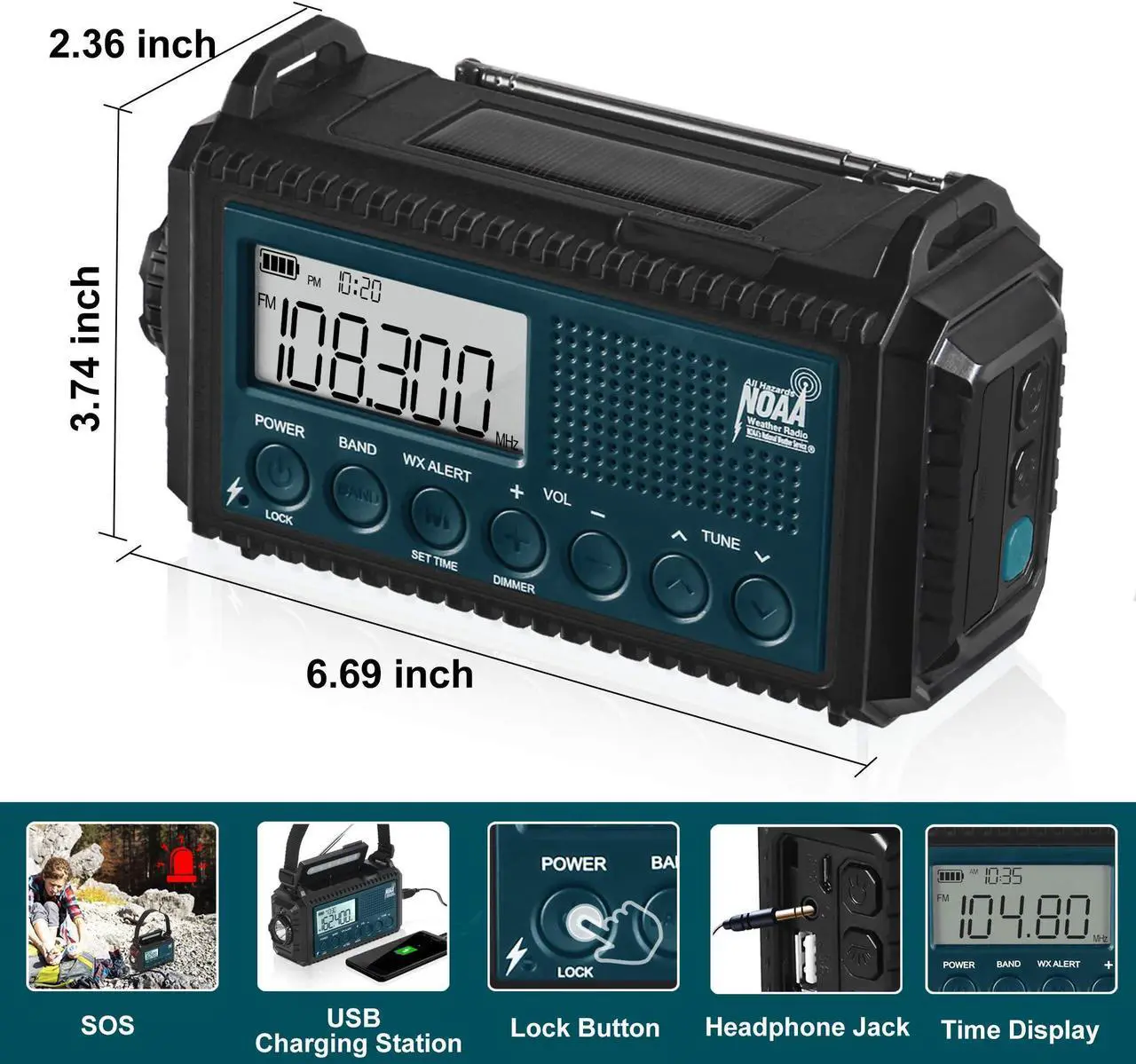 Alt view image 5 of 5 - PPLEE Digital Dual Alarm Clock for Bedroom + 5-Way Powered Auto Alert Weather Radio with AM/FM/SW/NOAA Radio