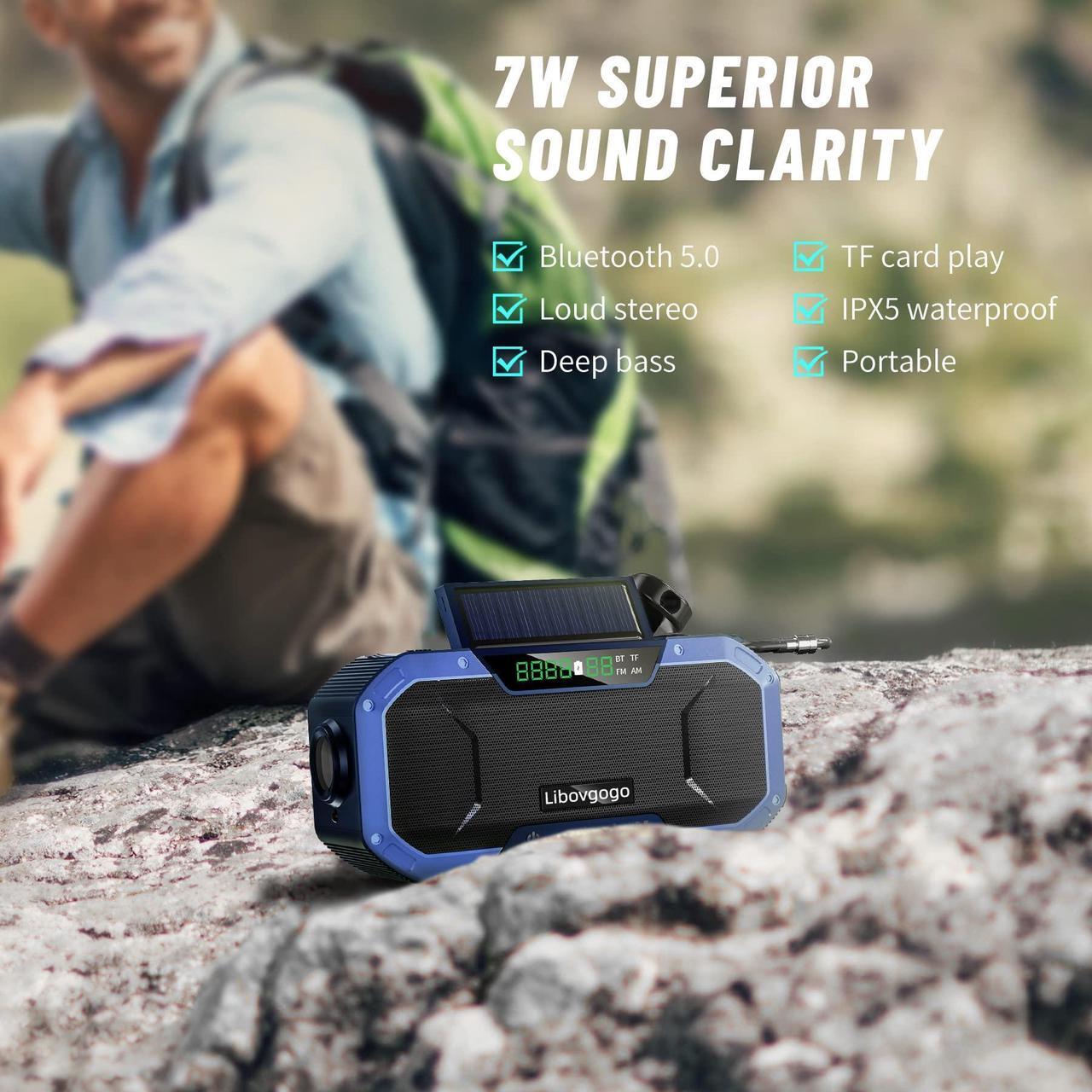 Alt view image 2 of 5 - Emergency Radio Waterproof Bluetooth Speaker,Portable Digital AM FM Radio with Flashlight,Reading Lamp,Hand Crank NOAA Weather Radio with Solar Panel,5000mAH Cell Phone Charger,Emergency Survival Kit