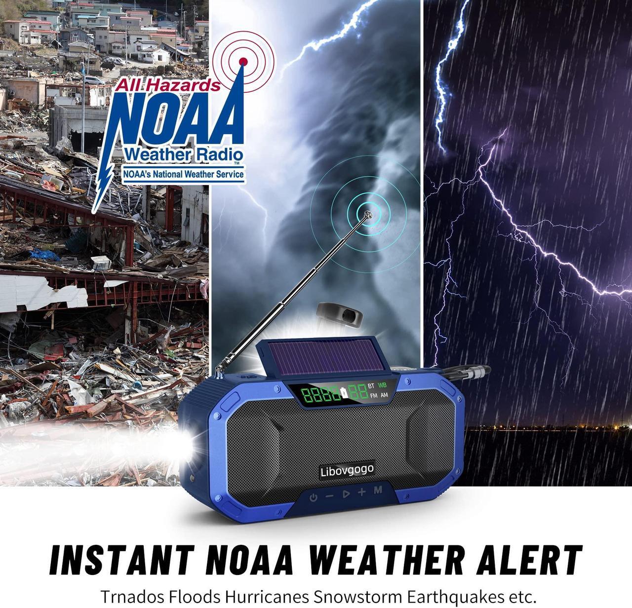 Alt view image 4 of 5 - Emergency Radio Waterproof Bluetooth Speaker,Portable Digital AM FM Radio with Flashlight,Reading Lamp,Hand Crank NOAA Weather Radio with Solar Panel,5000mAH Cell Phone Charger,Emergency Survival Kit