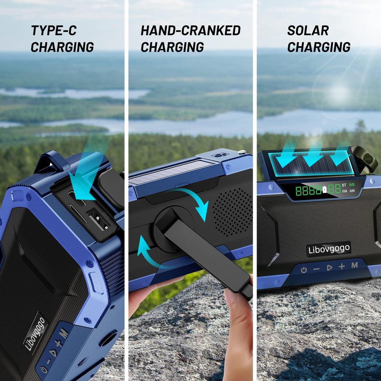 Alt view image 5 of 5 - Emergency Radio Waterproof Bluetooth Speaker,Portable Digital AM FM Radio with Flashlight,Reading Lamp,Hand Crank NOAA Weather Radio with Solar Panel,5000mAH Cell Phone Charger,Emergency Survival Kit