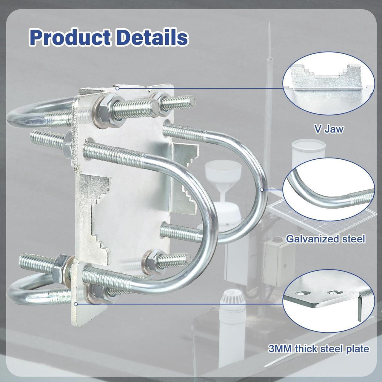 Alt view image 3 of 5 - 2PCS Antenna Mast Clamp Cross-Over Bracket Kit with U Bolts for 1"-2" OD Poles, Heavy Duty Antenna Pole Mounting Hardware for MINO Yagi TV Antennas, Security Camera, Weather Station