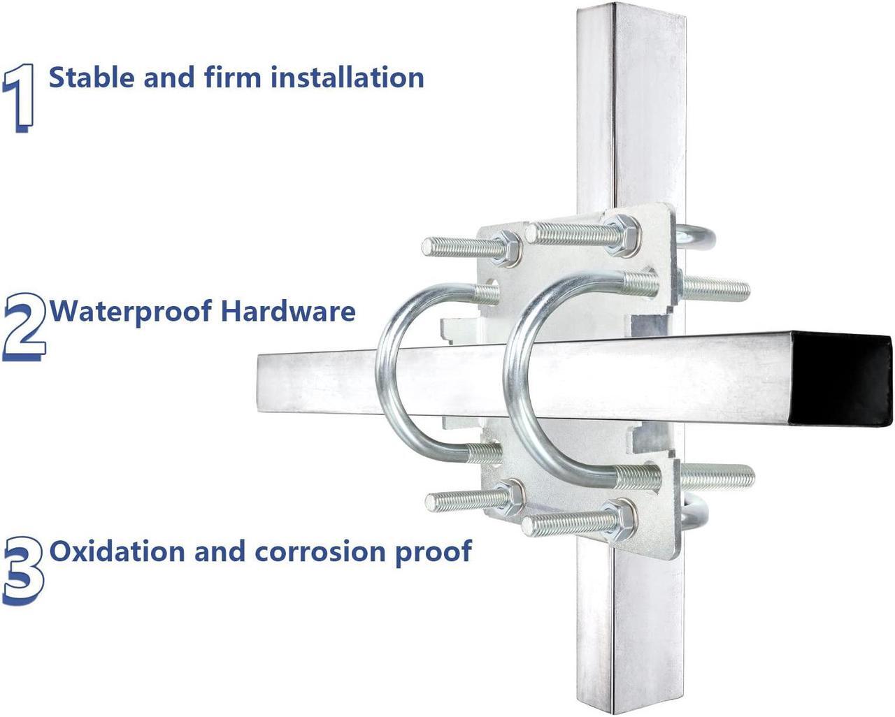 Alt view image 5 of 5 - 2PCS Antenna Mast Clamp Cross-Over Bracket Kit with U Bolts for 1"-2" OD Poles, Heavy Duty Antenna Pole Mounting Hardware for MINO Yagi TV Antennas, Security Camera, Weather Station