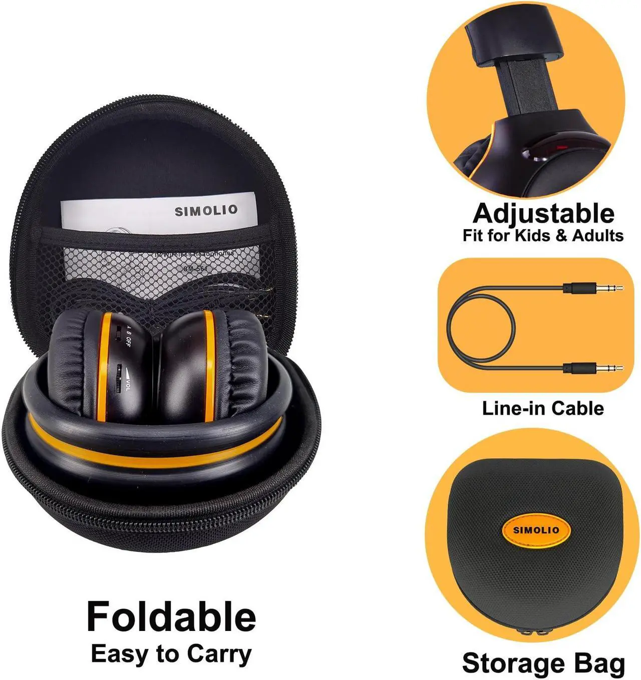 Alt view image 4 of 5 - SIMOLIO 3 Pack Wireless IR Headphones for Honda & Odyssey, CR-V, Accord, Pilot, Ridgeline, RDX, MDX, with Carrying Cases/AUX Cord, Share Port, 2 Channel Folding IR Car DVD Replacement Headsets