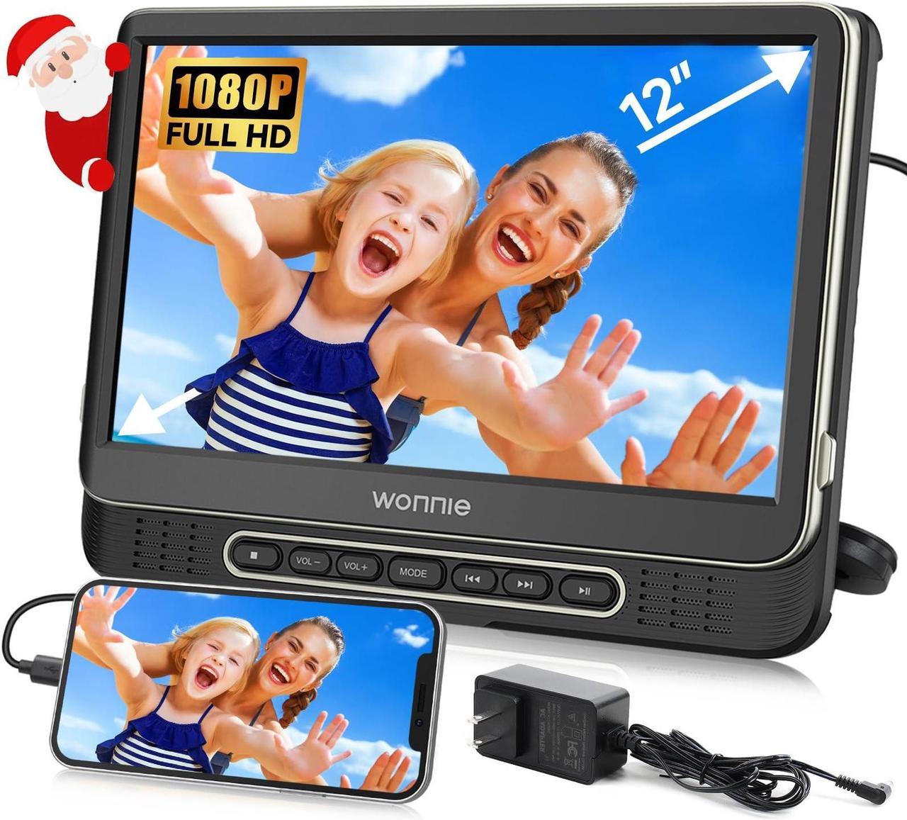 Main image of WONNIE 12" Headrest DVD Player Portable for Car, Support 1080P/MP4 Video with HDMI Input/Output, Mounting Bracket, AC Adapter, Car Charger, AV Out, USB Card Reader, Last Memory