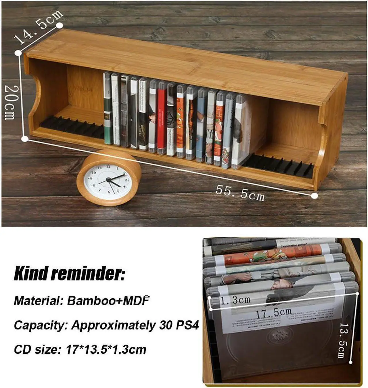 Alt view image 2 of 5 - ZHWFDC DVD CD Rack Holder CD Storage Box,Media Storage Organizer - Wood Media Storage Box for Collection,Display,Storage and Organization(Size:55.5x14.5x20cm/21.85x5.7x7.87in)