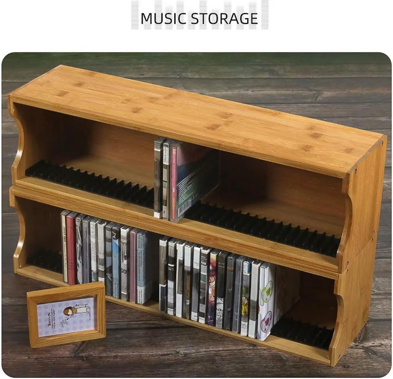 Alt view image 3 of 5 - ZHWFDC DVD CD Rack Holder CD Storage Box,Media Storage Organizer - Wood Media Storage Box for Collection,Display,Storage and Organization(Size:55.5x14.5x20cm/21.85x5.7x7.87in)