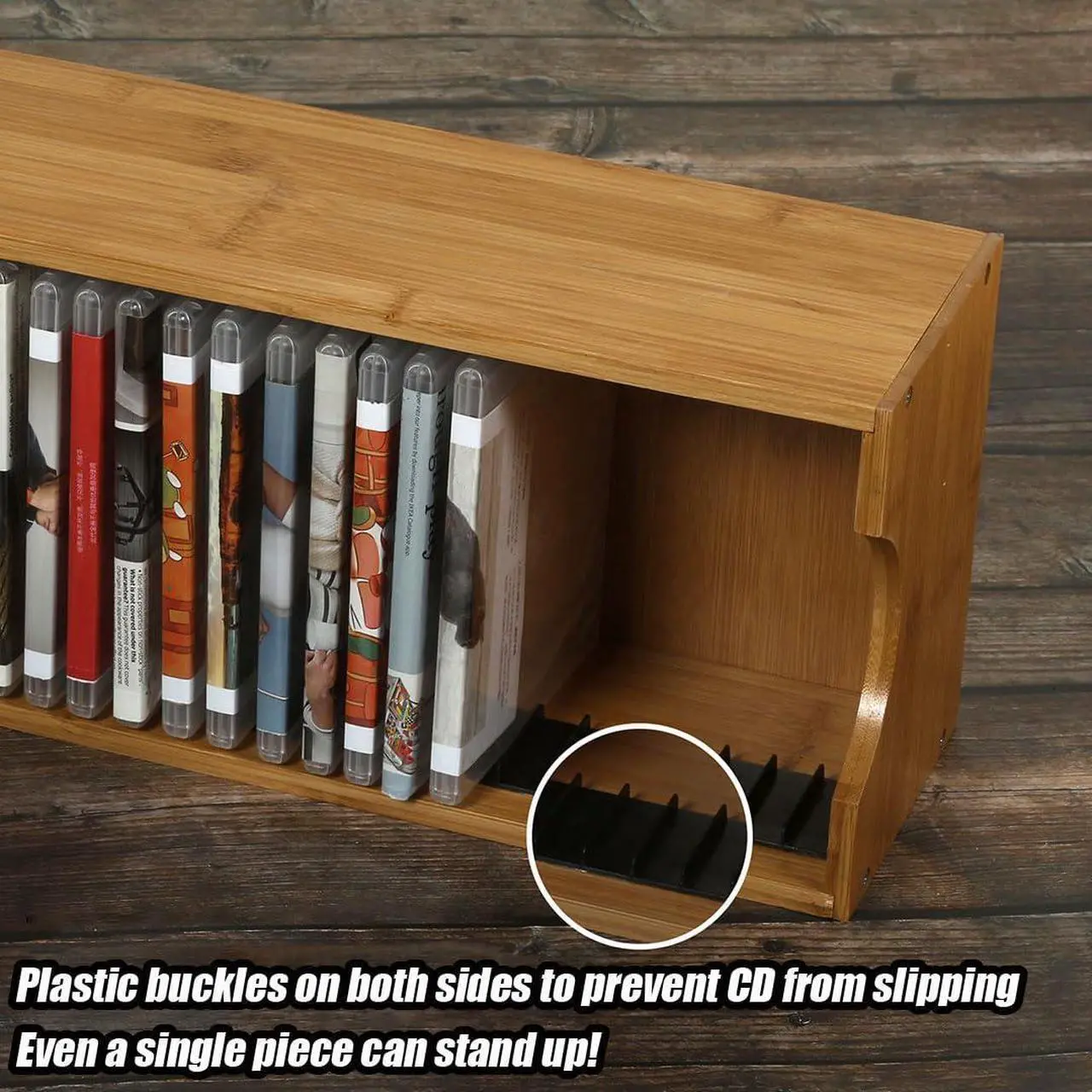 Alt view image 5 of 5 - ZHWFDC DVD CD Rack Holder CD Storage Box,Media Storage Organizer - Wood Media Storage Box for Collection,Display,Storage and Organization(Size:55.5x14.5x20cm/21.85x5.7x7.87in)