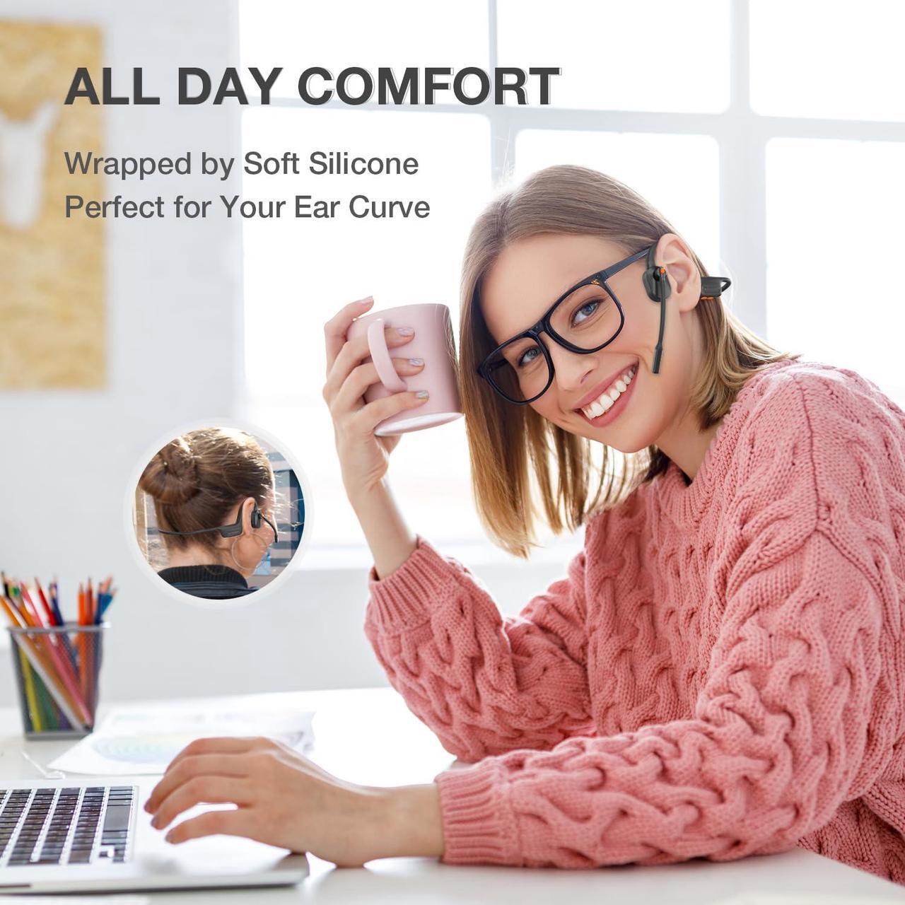 Alt view image 2 of 5 - Blue Air Open Ear Bluetooth Headsets with Microphone, Wireless Computer Headphone with Mic for PC Mac Laptop, Office Home Online Class Open-Ear Headset (Gray, Headset Only)