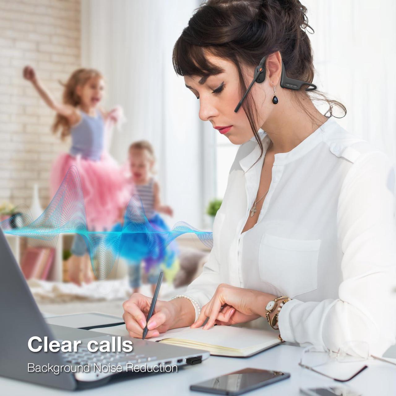 Alt view image 5 of 5 - Blue Air Open Ear Bluetooth Headsets with Microphone, Wireless Computer Headphone with Mic for PC Mac Laptop, Office Home Online Class Open-Ear Headset (Gray, Headset Only)