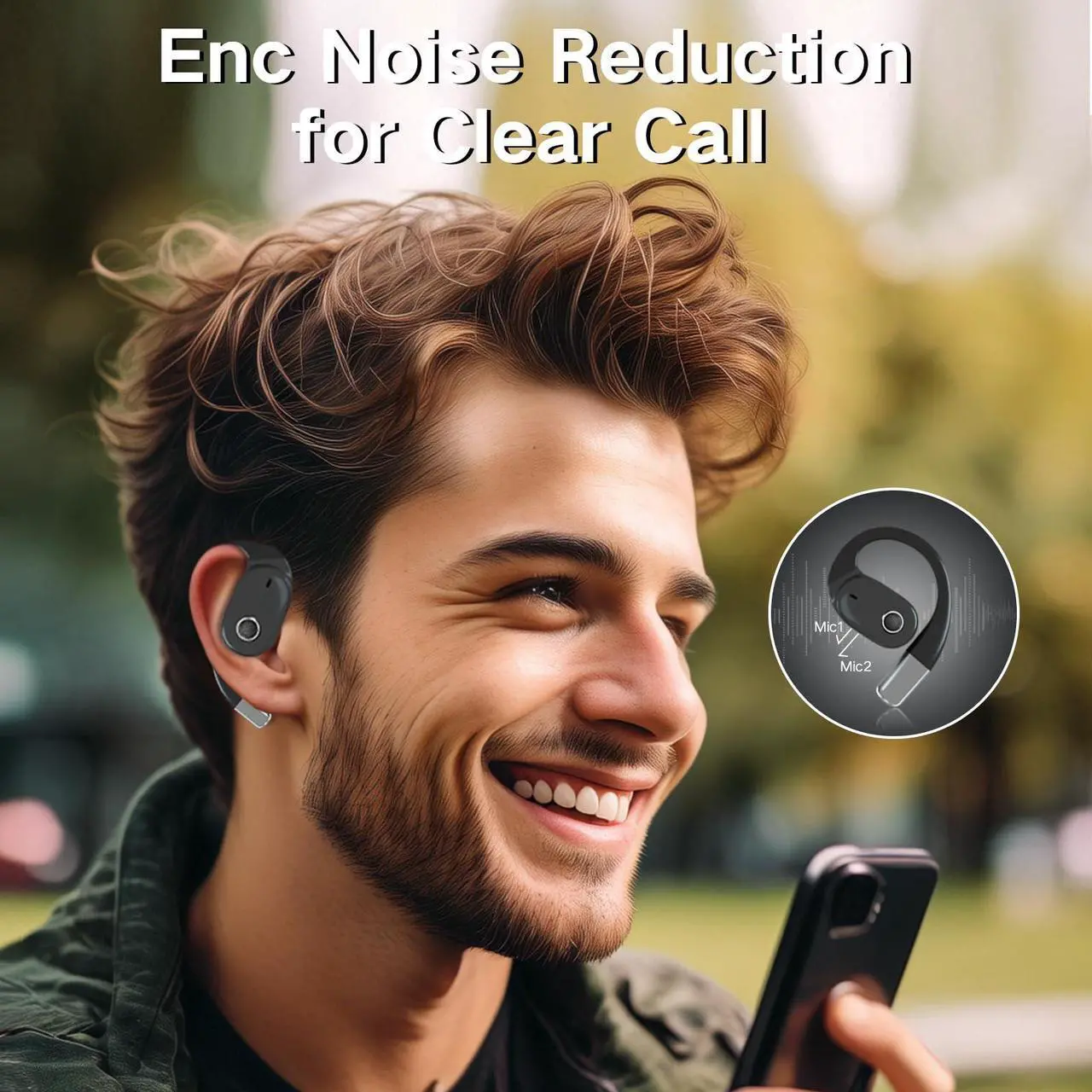 Alt view image 2 of 5 - ZIHNIC True Wireless Open Ear Headphones with Mic,Bluetooth Earbuds with Earhooks,XP5 Sweatproof,Fast Charging,35Hrs Playtime,Compatible with Anyphone-Black
