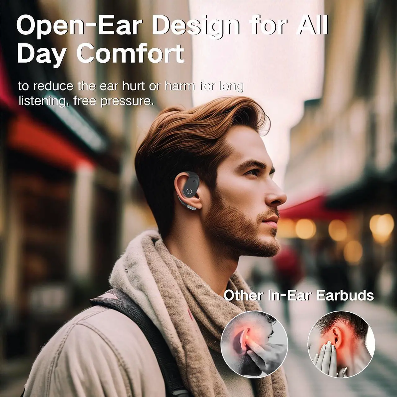 Alt view image 4 of 5 - ZIHNIC True Wireless Open Ear Headphones with Mic,Bluetooth Earbuds with Earhooks,XP5 Sweatproof,Fast Charging,35Hrs Playtime,Compatible with Anyphone-Black