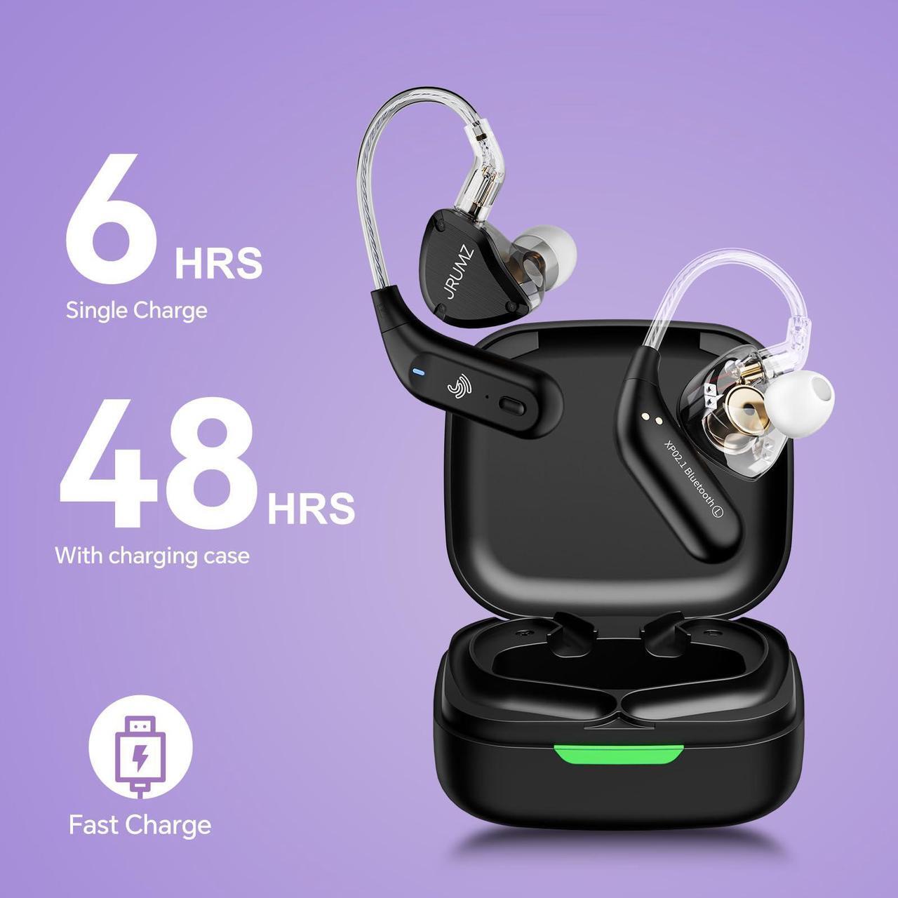 Alt view image 2 of 5 - Jrumz XP02 Wireless in-Ear Monitor Earbuds, Lightweight IEM Earphones with Detachable Cables, 40-Hour Playtime, Over-Ear Earhooks Sound for Singers, Musicians, Drummers, and DJs
