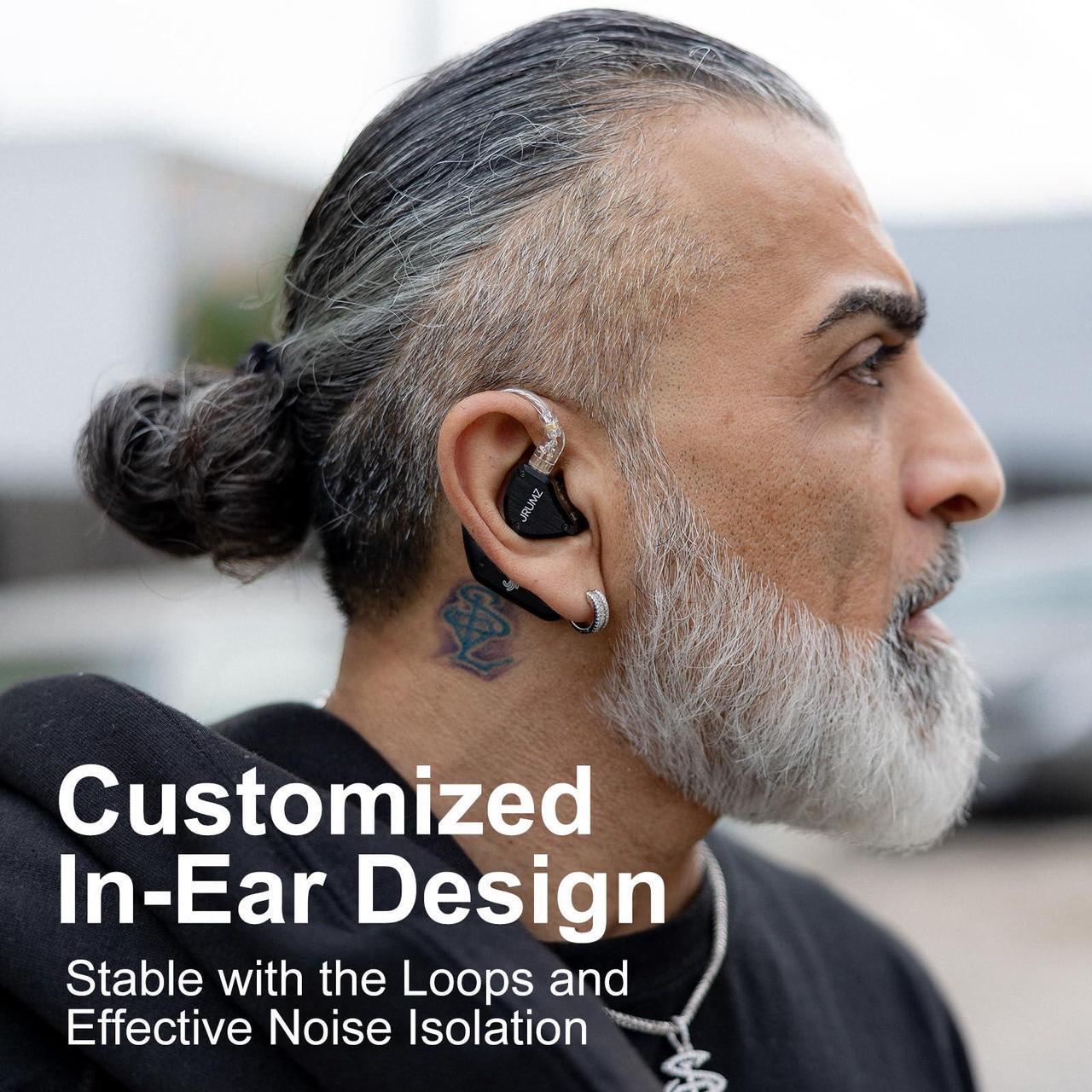 Alt view image 3 of 5 - Jrumz XP02 Wireless in-Ear Monitor Earbuds, Lightweight IEM Earphones with Detachable Cables, 40-Hour Playtime, Over-Ear Earhooks Sound for Singers, Musicians, Drummers, and DJs