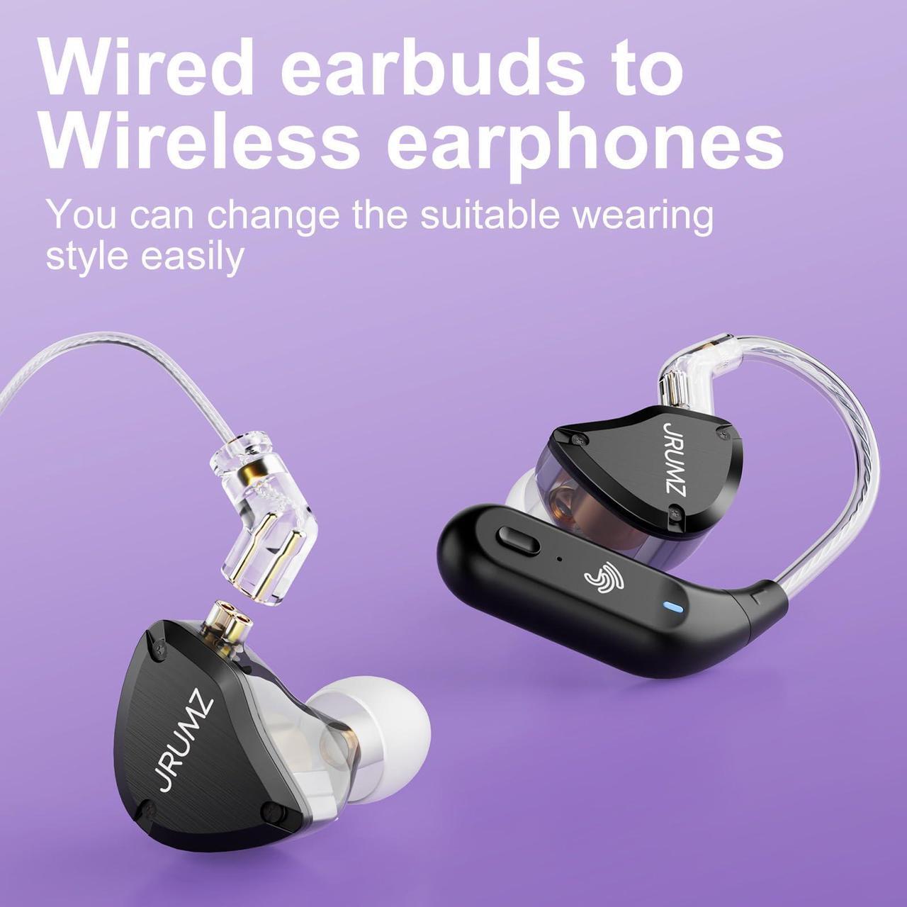 Alt view image 4 of 5 - Jrumz XP02 Wireless in-Ear Monitor Earbuds, Lightweight IEM Earphones with Detachable Cables, 40-Hour Playtime, Over-Ear Earhooks Sound for Singers, Musicians, Drummers, and DJs
