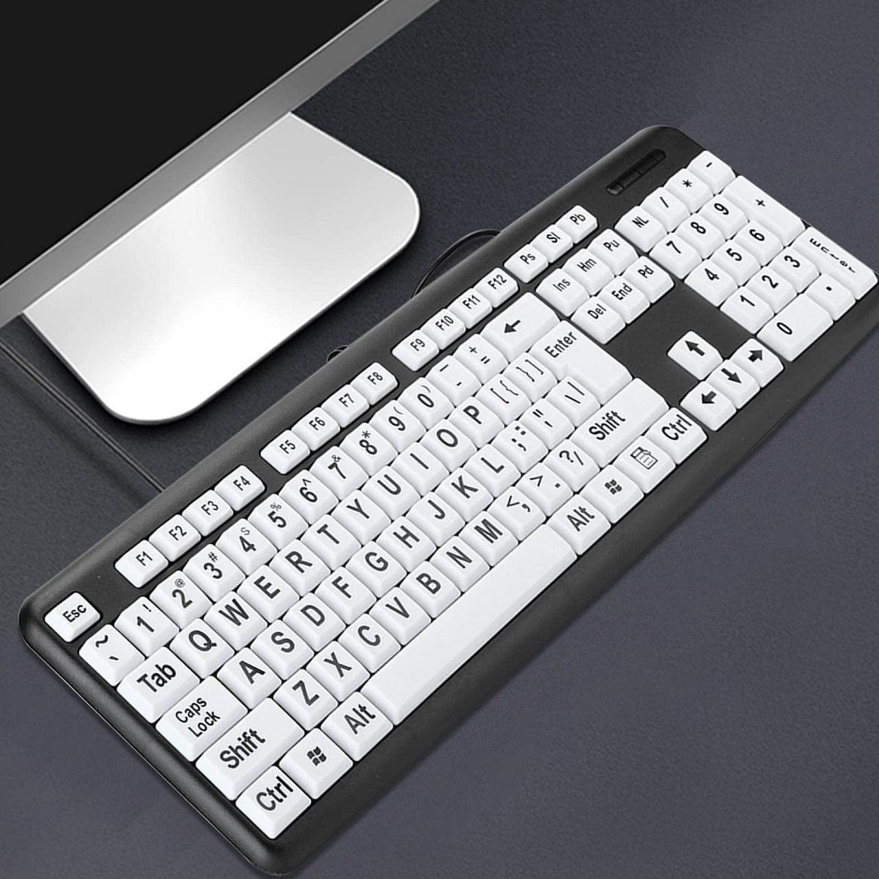 Alt view image 5 of 5 - Large Print Computer Keyboard, 104 Keys USB Wired Computer Keyboard Visually Impaired Individuals Wired Keyboard for Senior Citizens in Low and Dim Lighted Areas(Black)